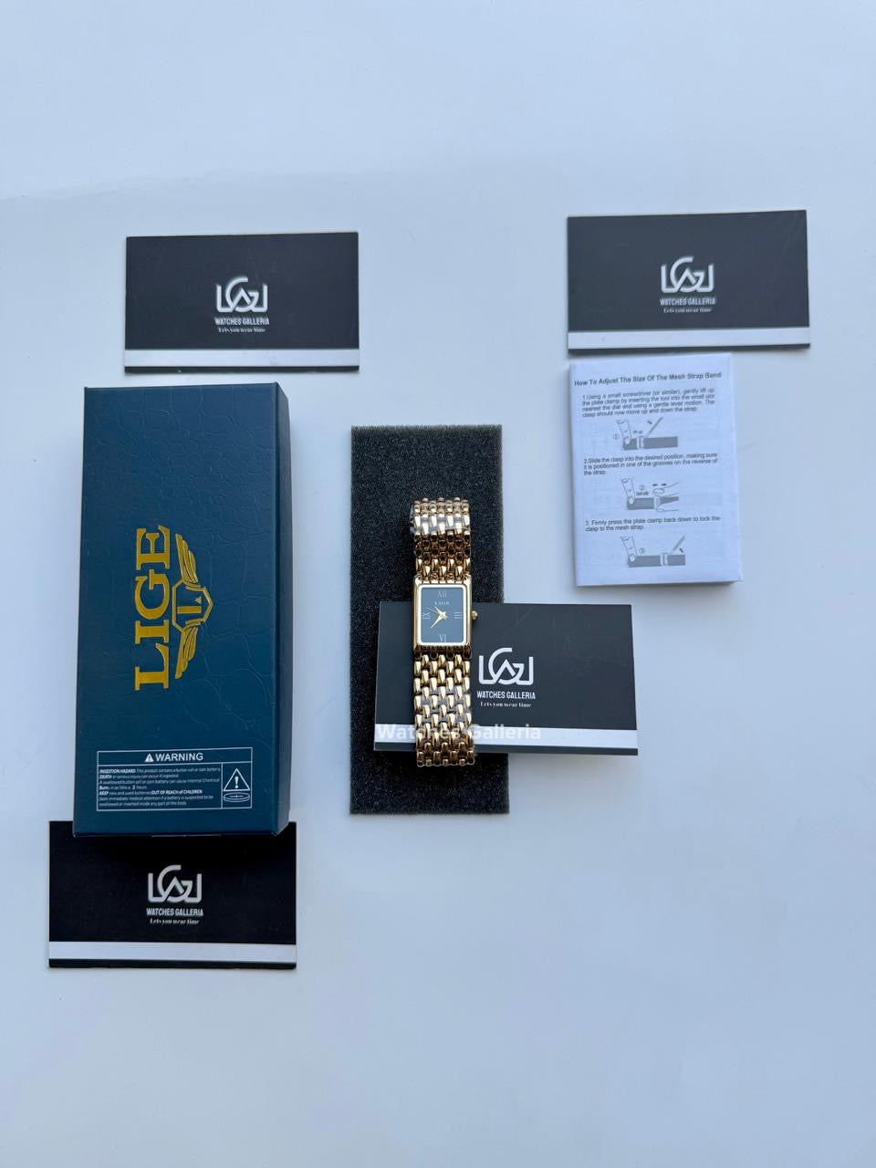 Lige 89156 Tank Women Watch Quartz (Gold/Black) Lige Women Watch