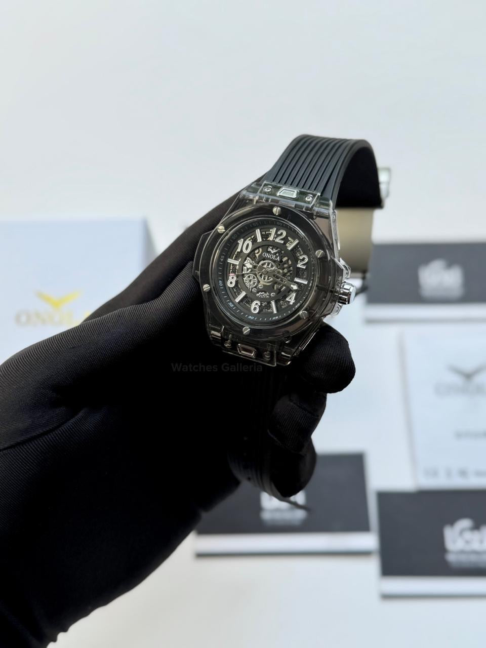 Onola ON3836 Oak Skeleton Yellow Automatic Watch – 49mm Transparent Dial, Bold Sport Design, Pakistan Edition