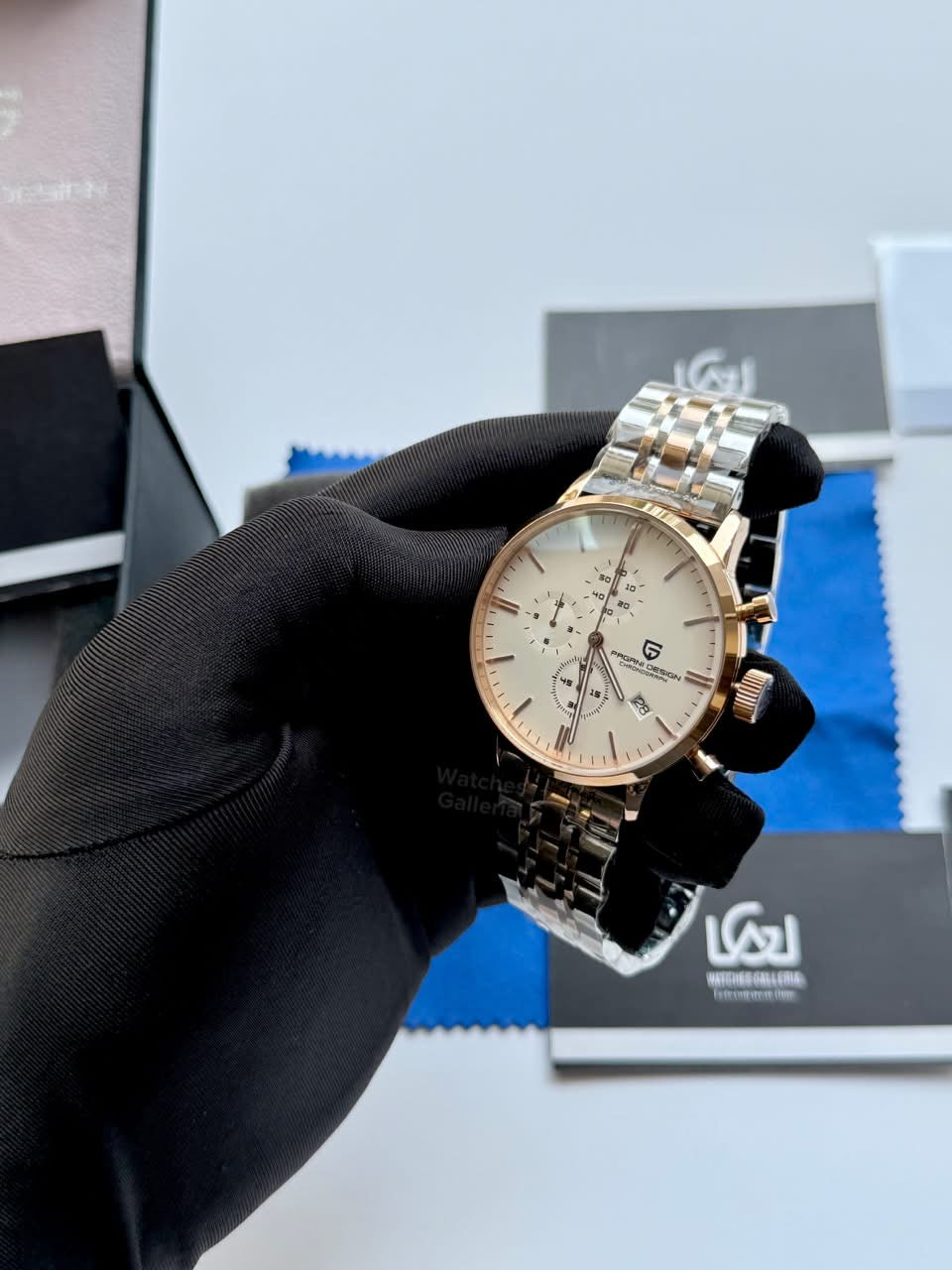 Pagani Design PD2720K Flight Chronograph Watch Limited Edition Rose Gold White Dial Men’s Luxury Watch | Japanese Seiko VK67 Mecha Quartz Chronograph Movement | Stainless Steel Bracelet | 50M Waterproof