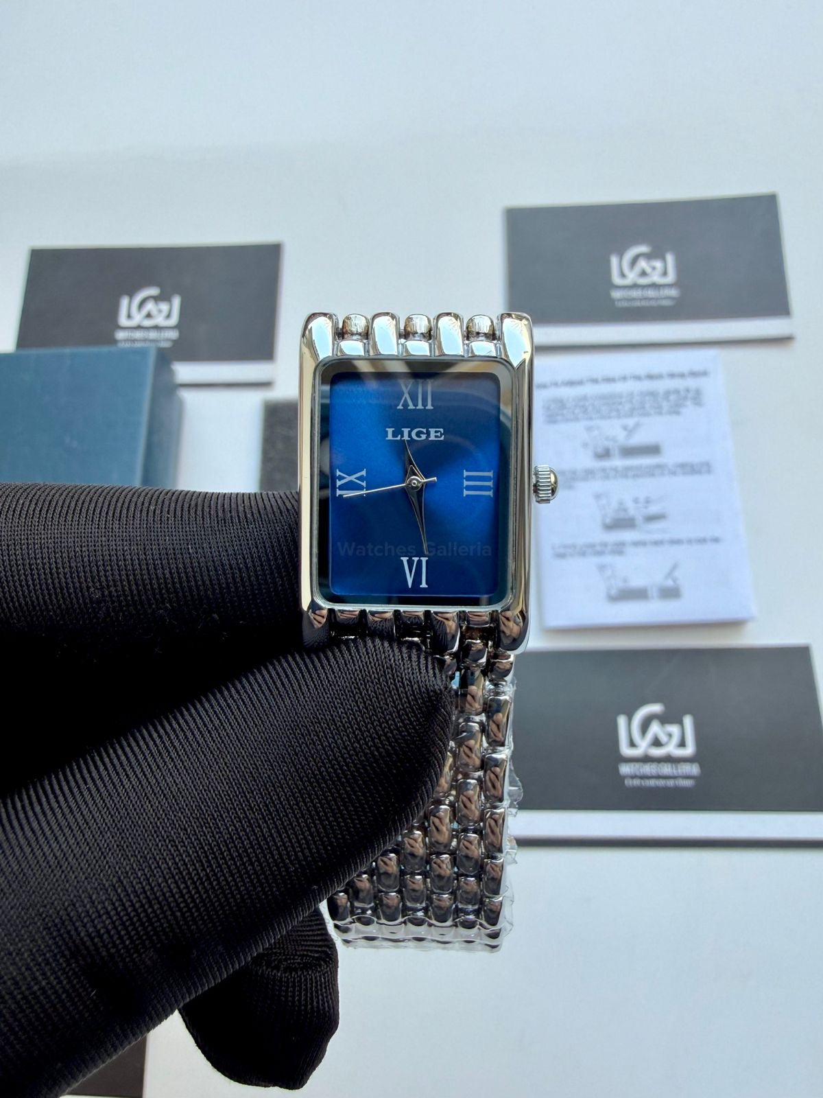 Lige 89156 Tank Women Watch Quartz (Silver/Blue) Lige Women Watch