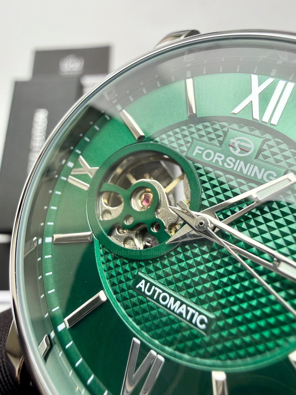 Forsining FS112 Classic Skeleton Automatic Watch – Green Dial | Leather Strap Mechanical Wristwatch for Men