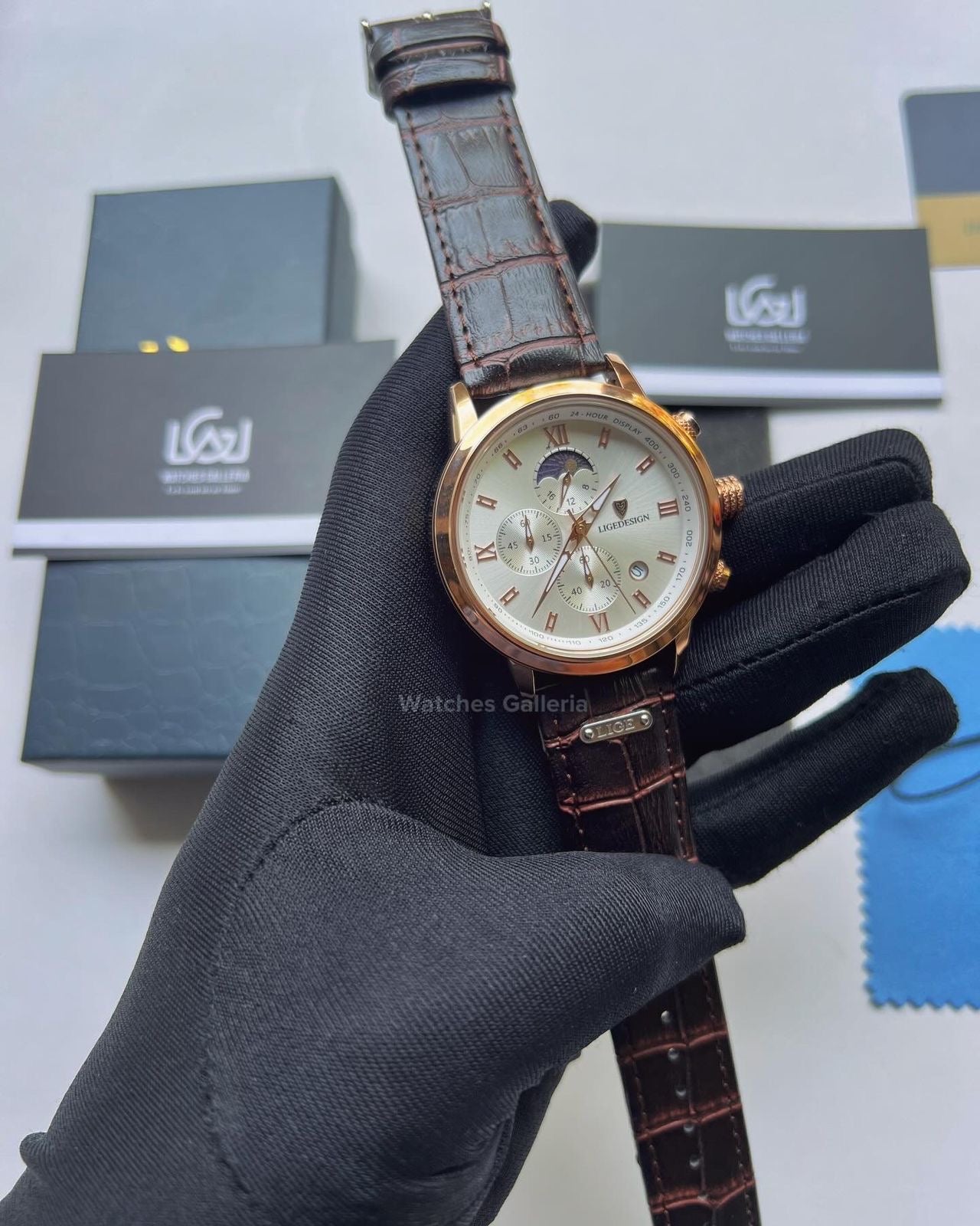 Lige Classic Moonphase (Rose Gold White) LG8953 Watches Galleria