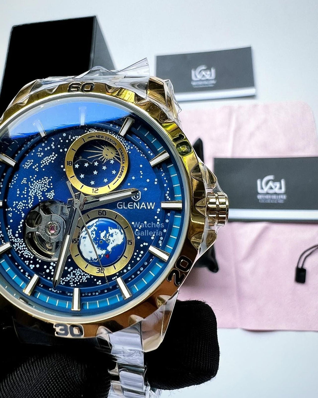 Glenaw Automatic Open Heart & Earth Rotating (Silver/Gold) GL8950 Watches Galleria
