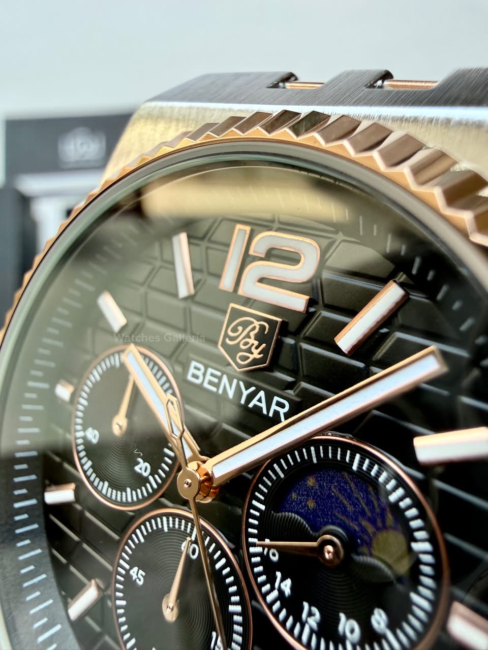 Benyar BY5225 Land Dweller Chronograph Black-Rose Gold Dial Luxury Men’s Watch in Pakistan – Japanese Quartz Stainless Steel Watch