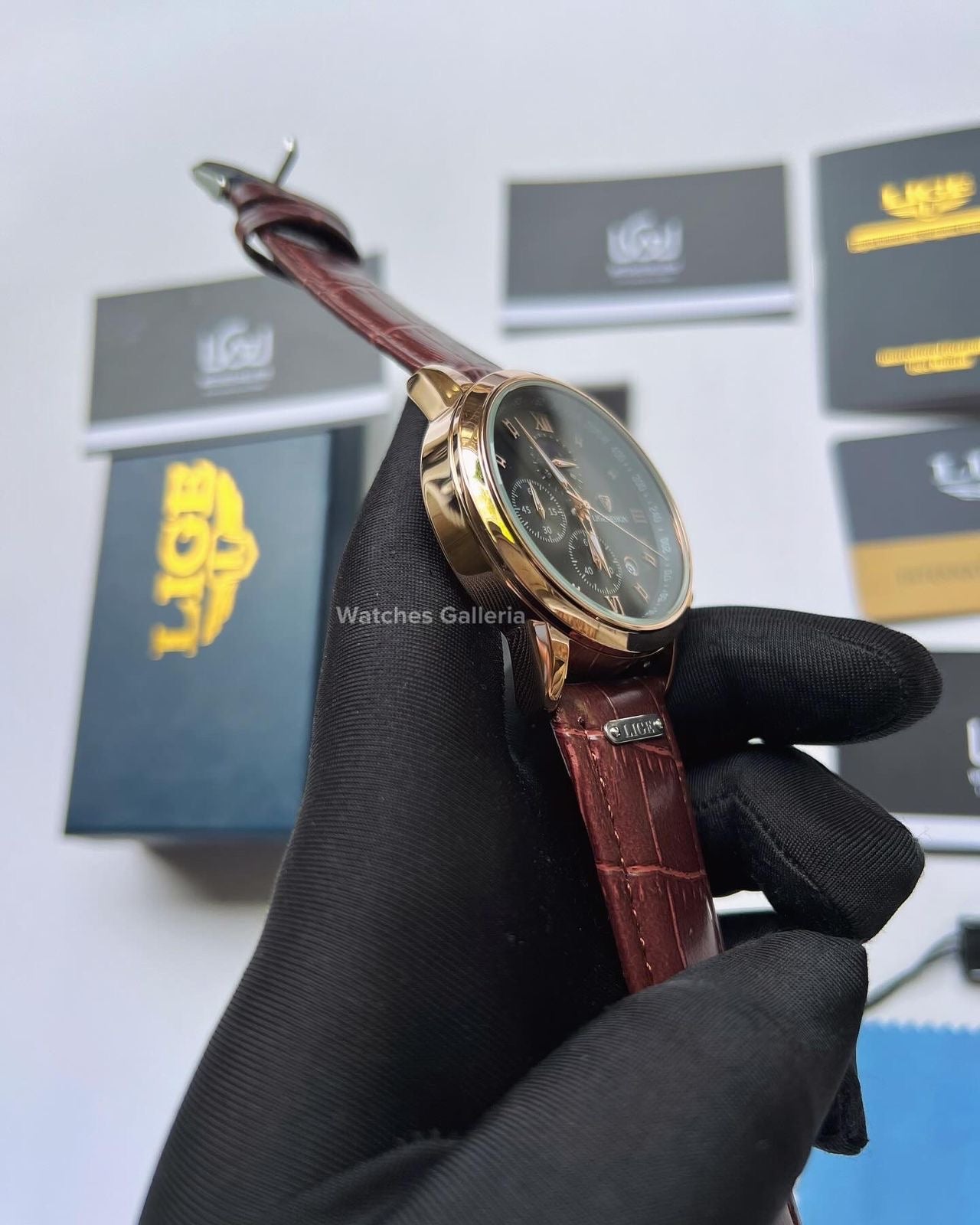 Lige Moonphase Watch (Rose Gold Black) LG8953 Watches Galleria