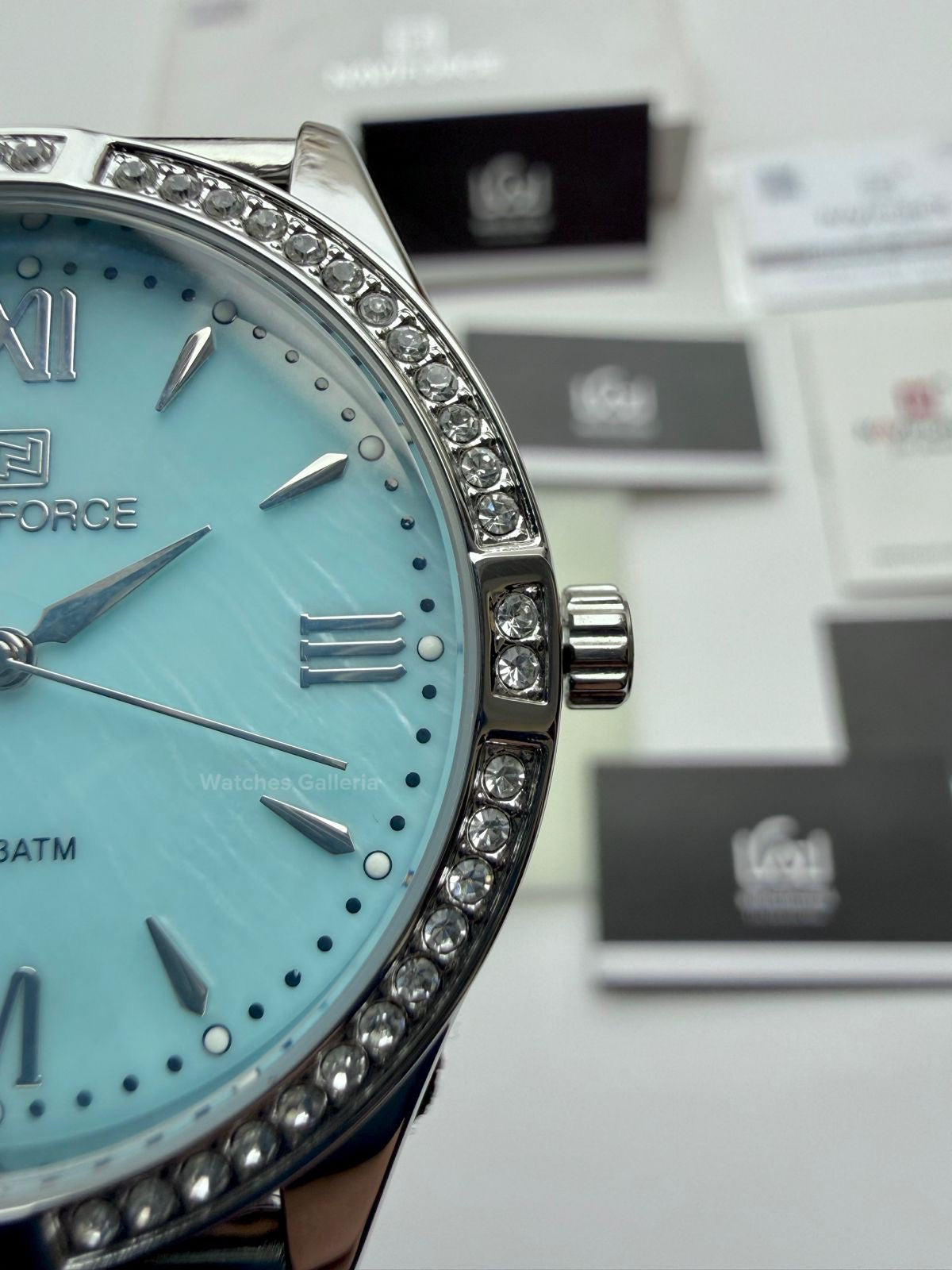 Naviforce NF5028 Ice Blue Classic Stones Quartz Watch (Unisex) Naviforce Watch Pakistan