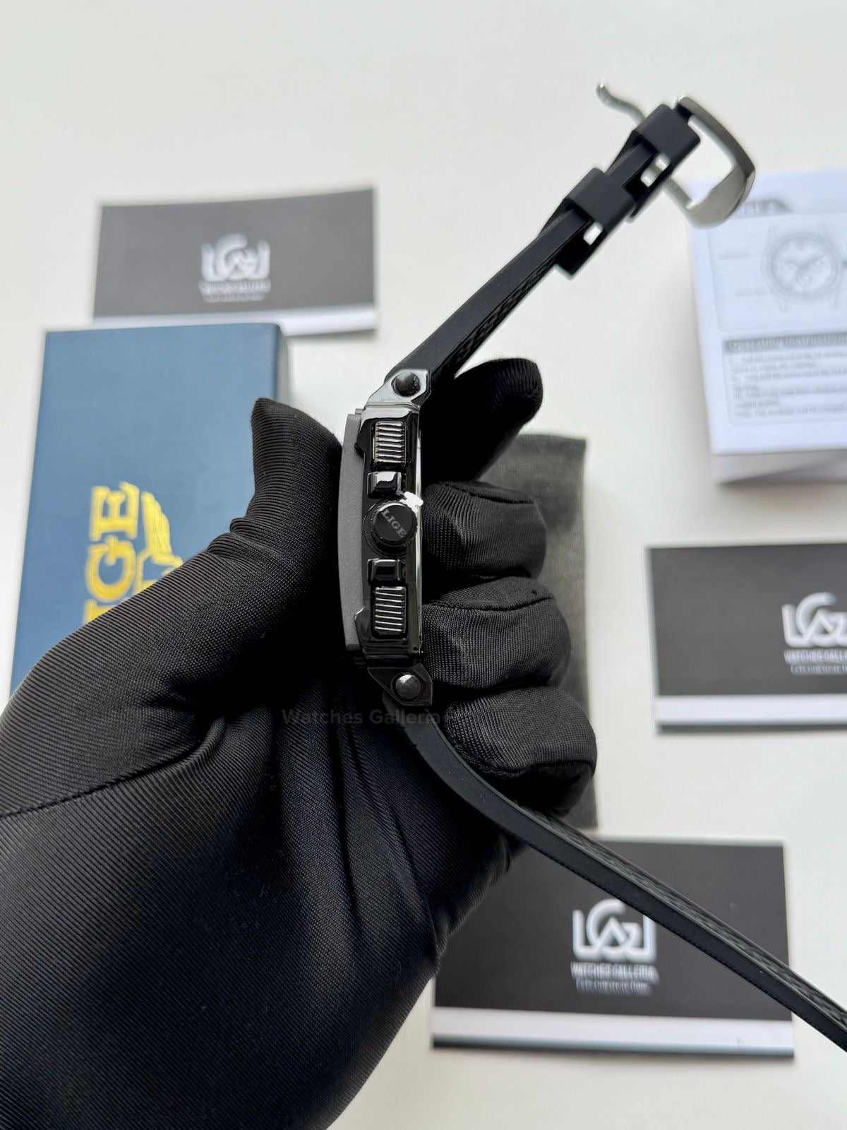 Lige Watch LG8935 Square Chronograph (Black) Lige Watch Pakistan