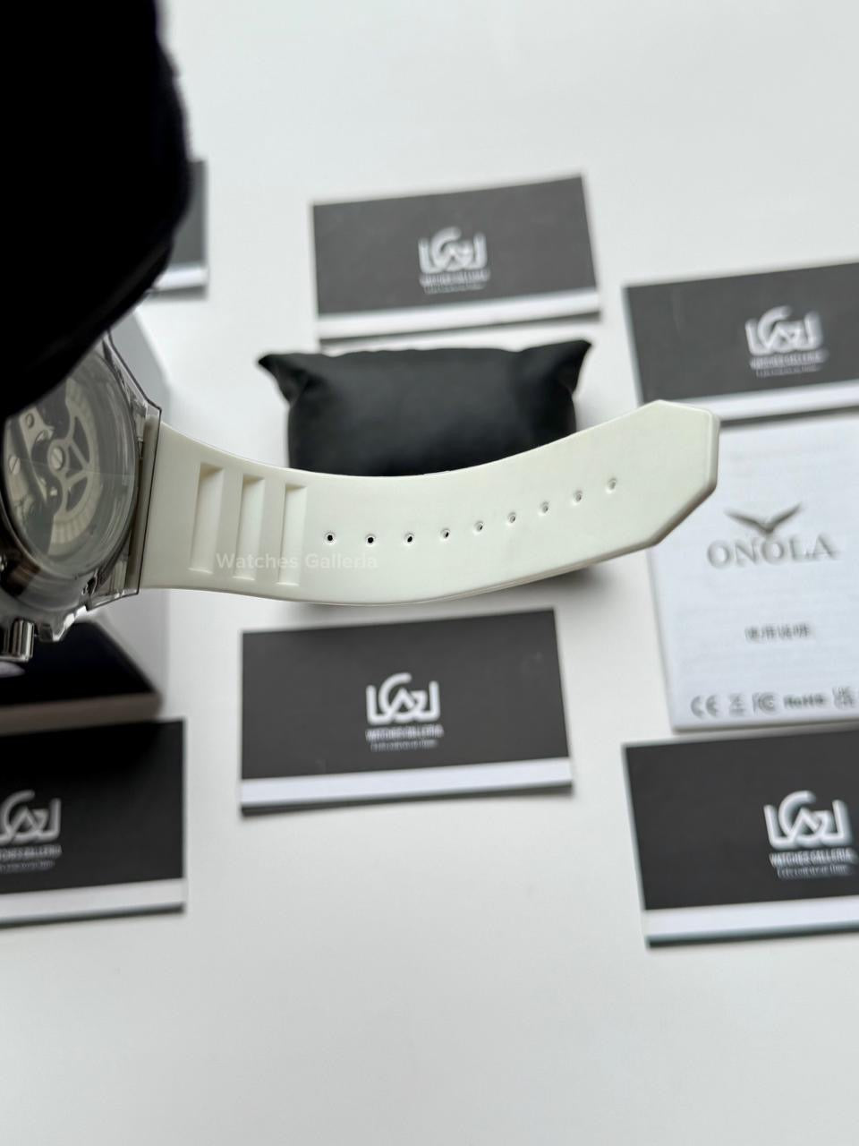 Onola ON3836 Oak Skeleton White Black Automatic Watch – 49mm Transparent Dial, Bold Sport Design, Pakistan Edition