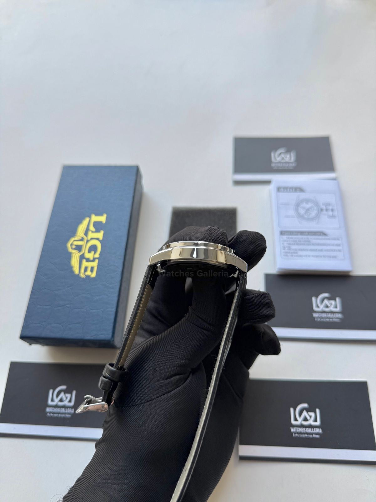 Lige Watch LG89107 Moonphase Chronograph (Black/Silver) Lige Watch in Pakistan