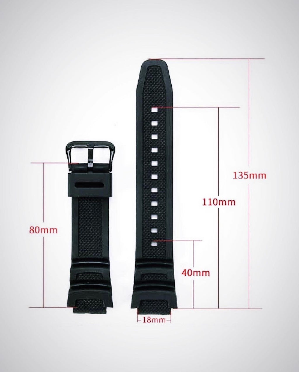 Silicon Straps (Black) For Casio W218H | F108 | AE1100 | AE1200 | SGW300 | MRW200