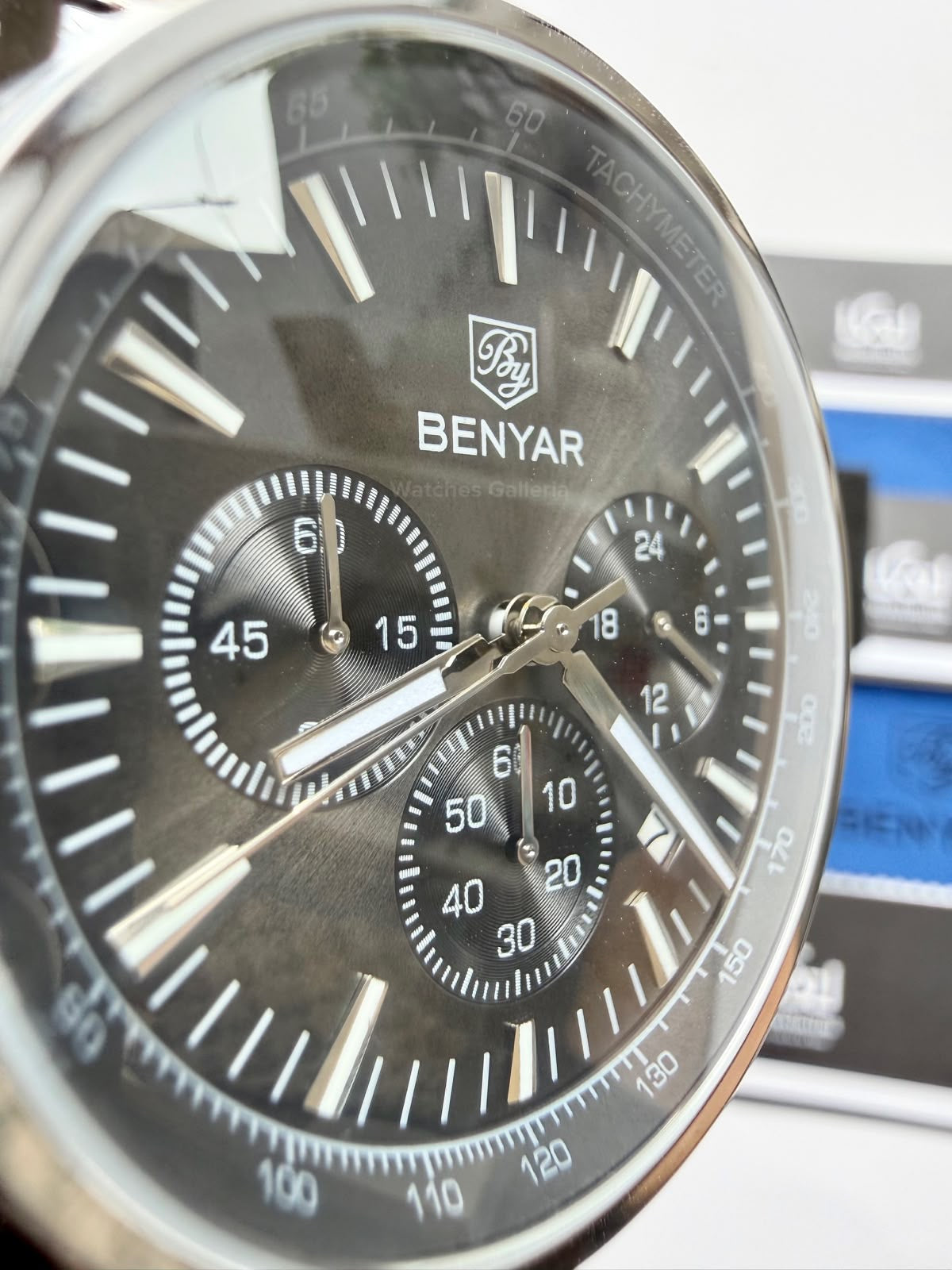 Benyar BY5213 Black Men’s Luxury Quartz Leather Strap Watch – Waterproof Stainless Steel Analog Wrist Watch with Luminous Hands | Original Benyar Pakistan | Watches Galleria