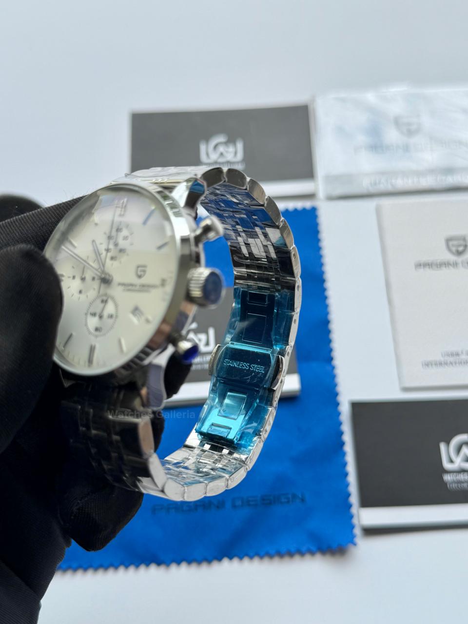 Pagani Design PD2720K Pilot Watch Silver SS | Flight Chronograph 46.5mm Seiko VK67 Mecha Quartz Leather Strap