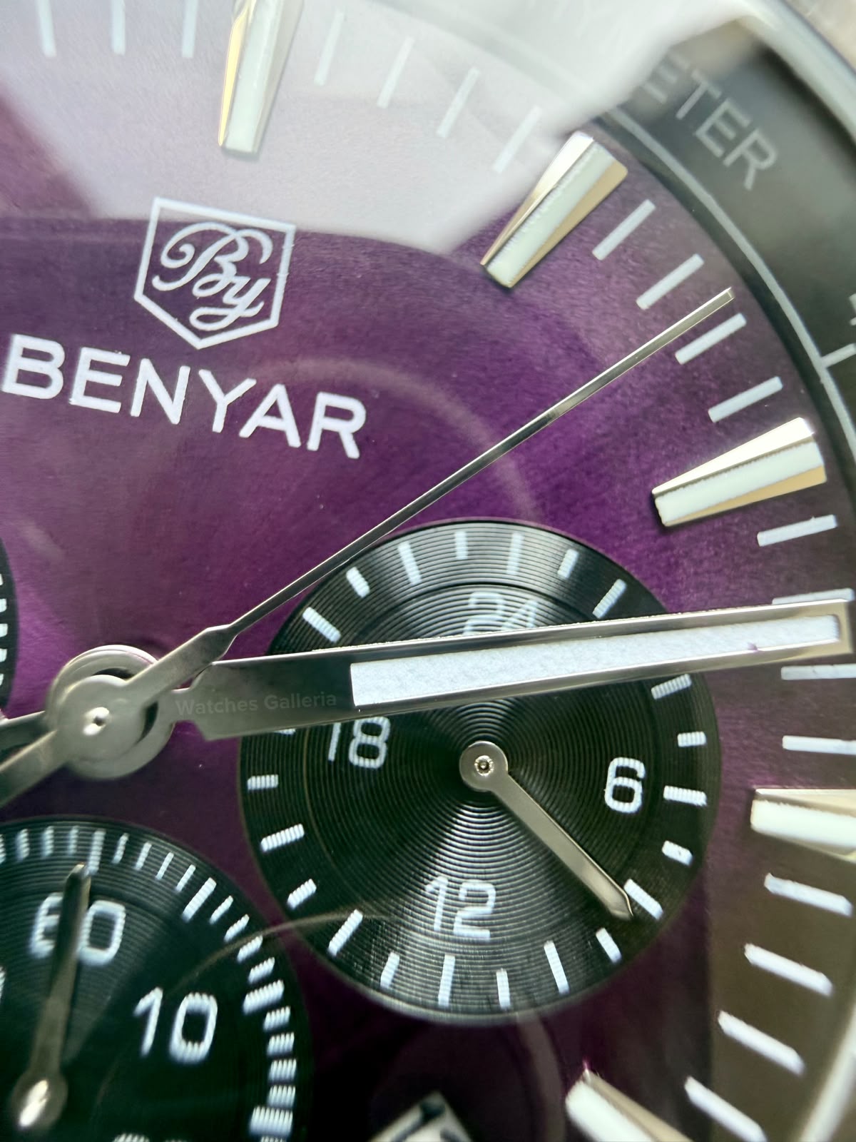 Benyar BY5213 Black Purple Men’s Luxury Quartz Leather Strap Watch – Waterproof Stainless Steel Analog Wrist Watch with Luminous Hands | Original Benyar Pakistan | Watches Galleria