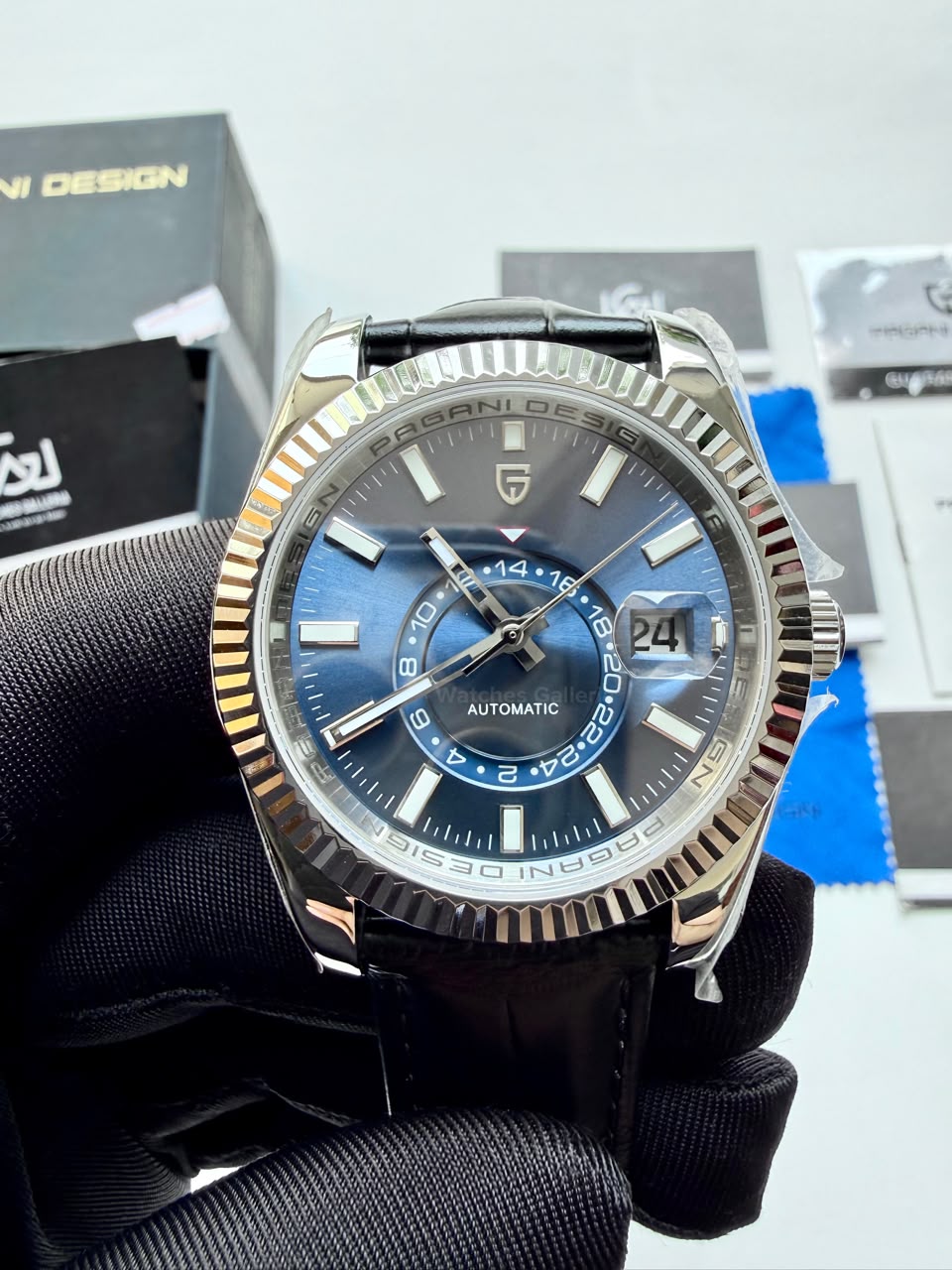 Pagani Design PD1888 Sky Dweller Black Leather Automatic GMT Watch for Men Sapphire Crystal Original Pagani Design Watch Pakistan