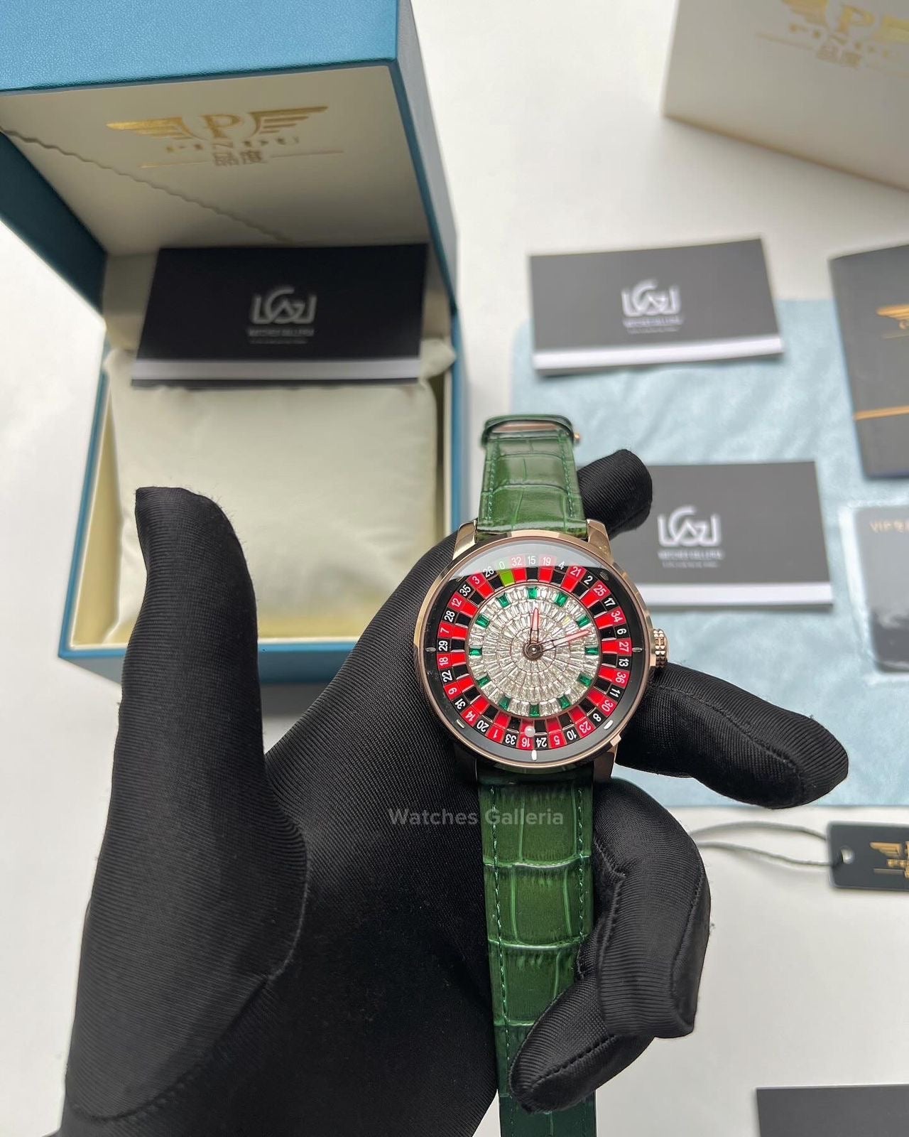 Pindu Design Casino Roulette Automatic Watch (Baguette Cut Diamonds Dial) P6617 Watches Galleria