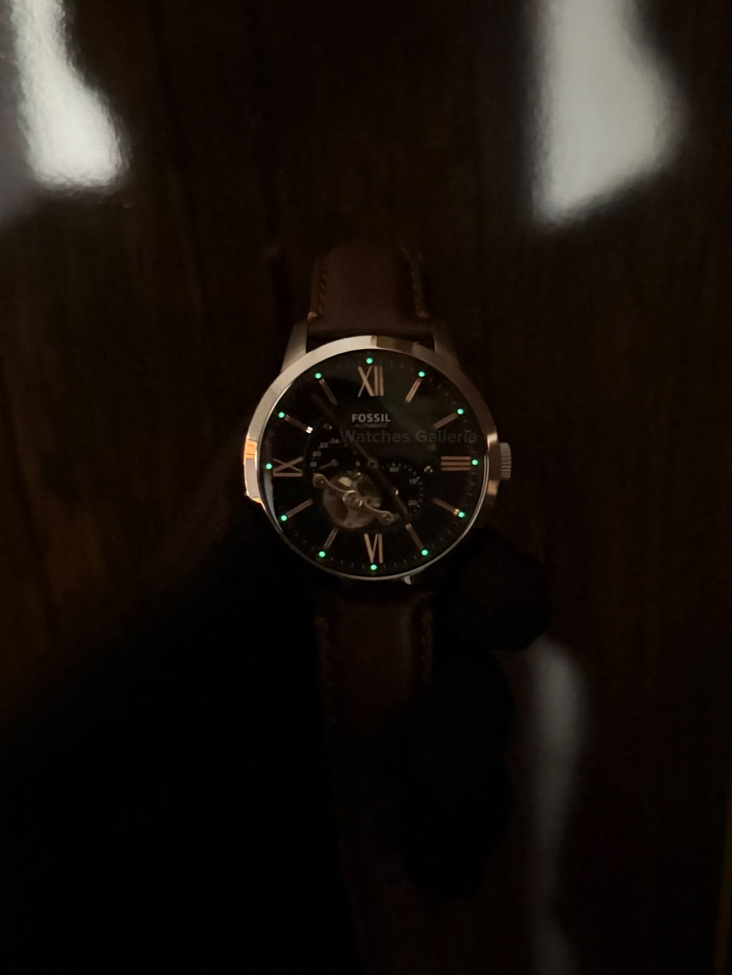Fossil Townsman Automatic Men’s Watch 45mm Black Dial Silver-Tone Stainless Steel Case Brown Leather Strap ME3061