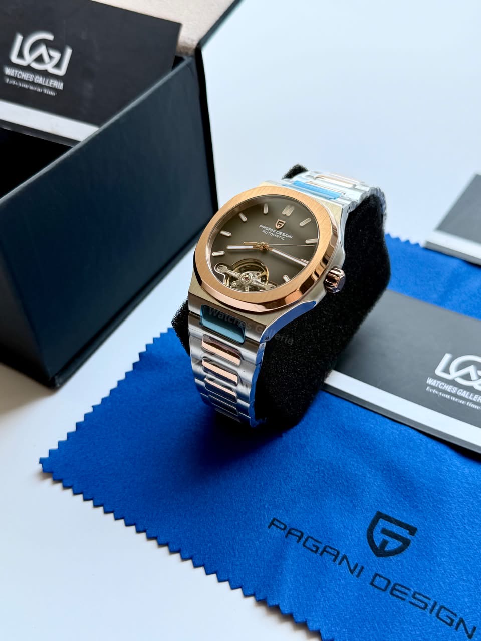Pagani Design PDys025 Nautilus Flywheel Rose Gold Black 42mm Automatic Watch – Sapphire Crystal | E3251 Movement | 5ATM