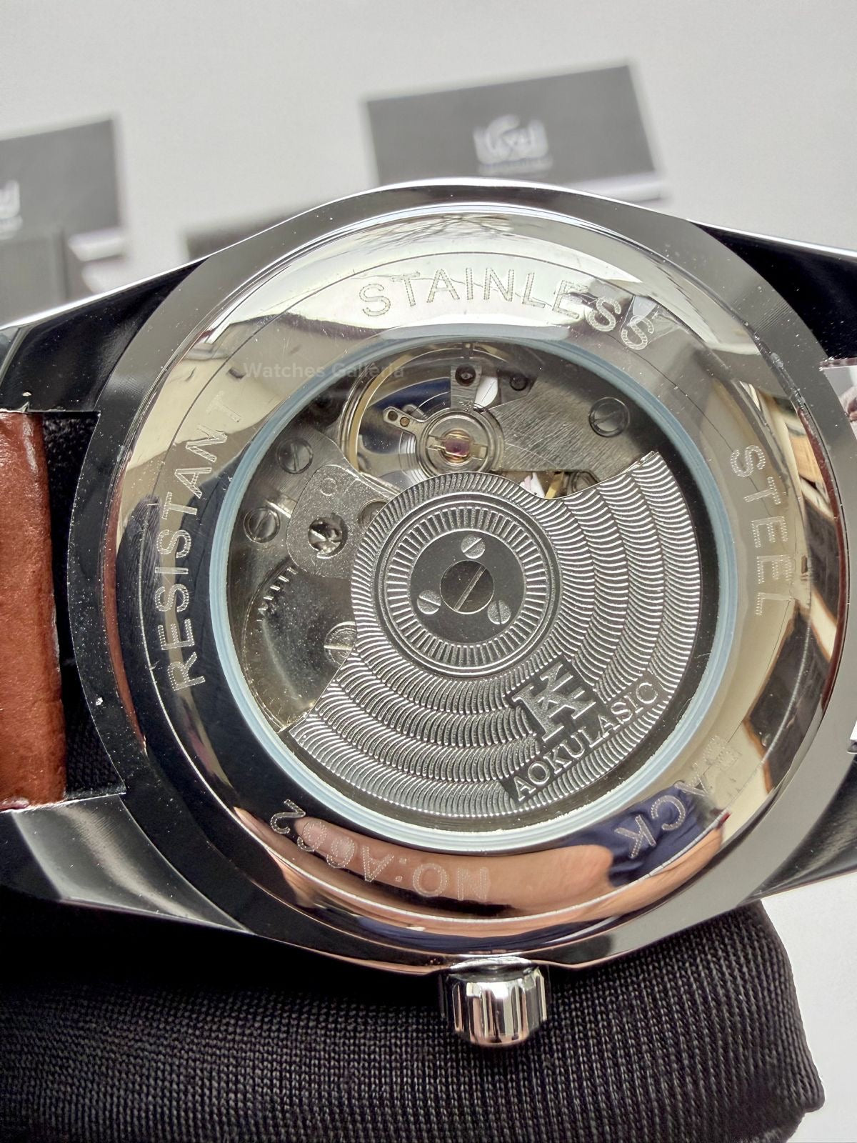 Aokulasic AOKU032 Moonphase Flywheel Automatic Watch 40mm Brown Silver | 21 Jewels Mechanical Watch