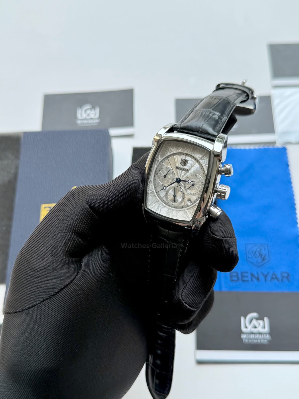 Benyar BY5113LE Square Chronograph Watch in Pakistan – Limited Edition Black White Luxury Men’s Quartz Chronograph Leather Strap Watch