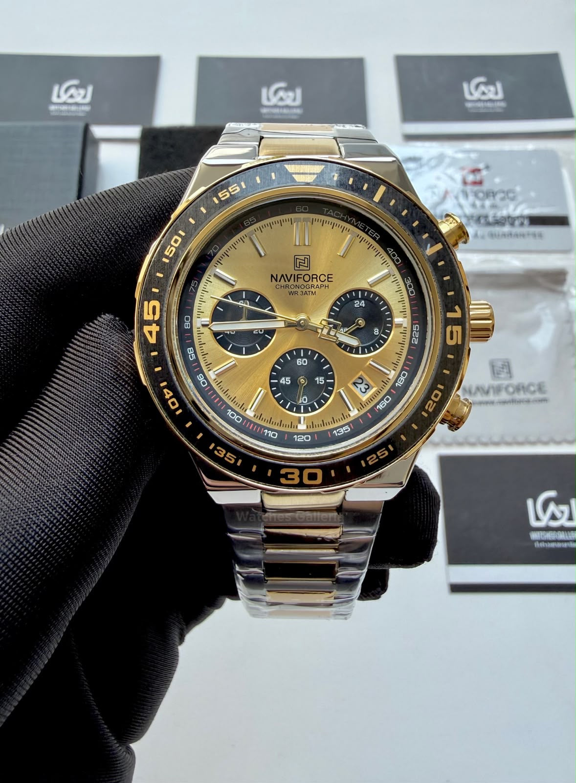 Naviforce NF8049 Watch Pakistan | Naviforce Men Watch | Naviforce Chain Watch | Silver Gold Chronograph Watch