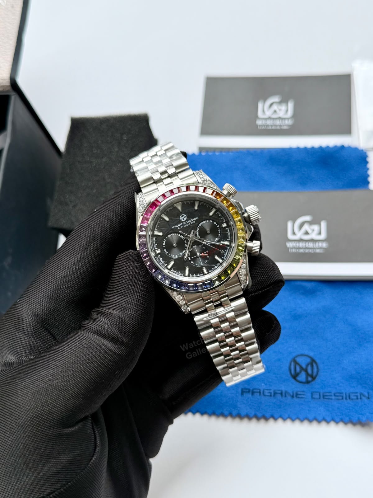 Pagani Design PG1666 Daytona Rainbow Limited Edition Black Automatic Chronograph Watch | 40mm Sapphire Crystal | HZ2196G Movement | 100M Water Resistant
