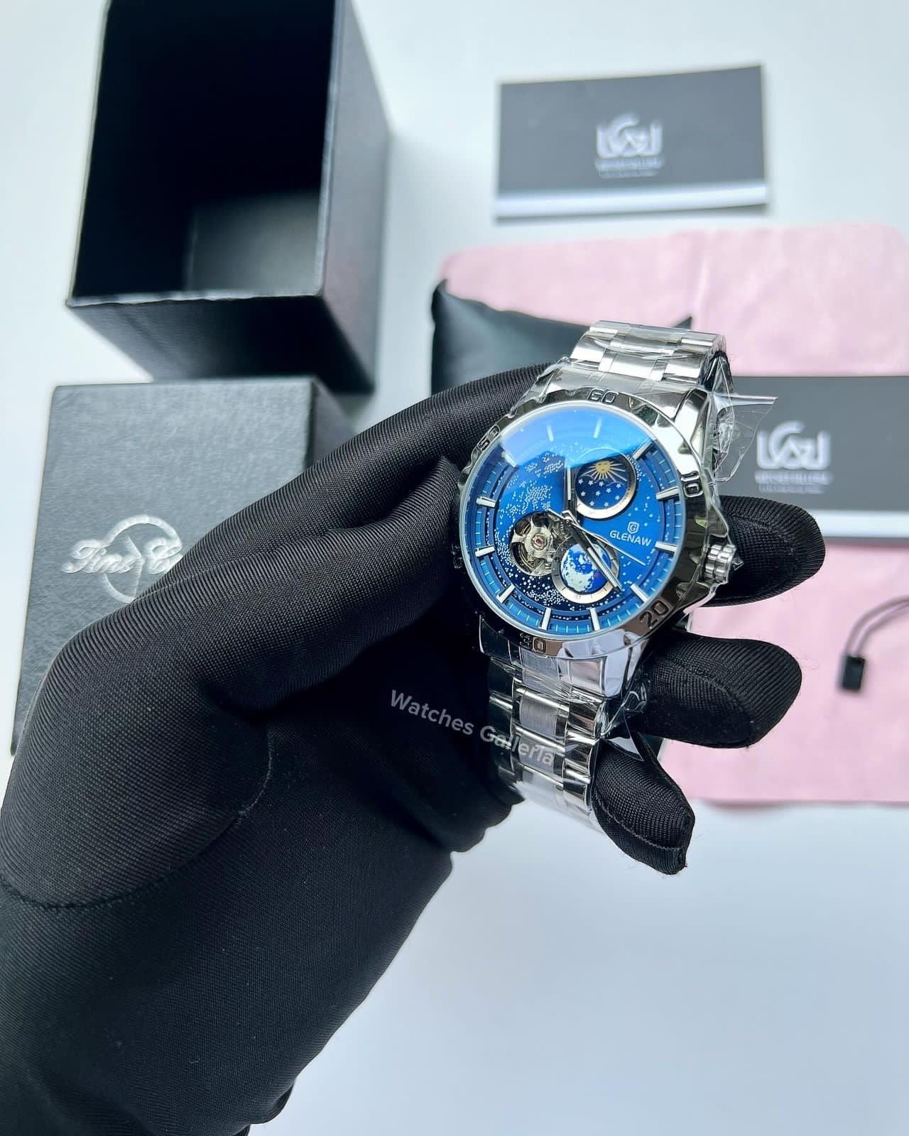 Glenaw Automatic Open Heart & Earth Rotating (Silver) GL8950 Watches Galleria