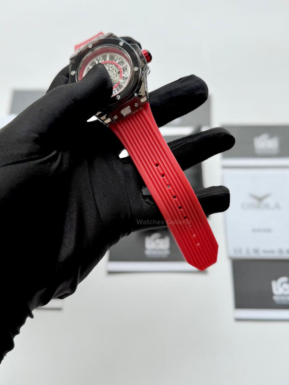 Onola ON3836 Oak Skeleton Red Black Automatic Watch – 49mm Transparent Dial, Bold Sport Design, Pakistan Edition