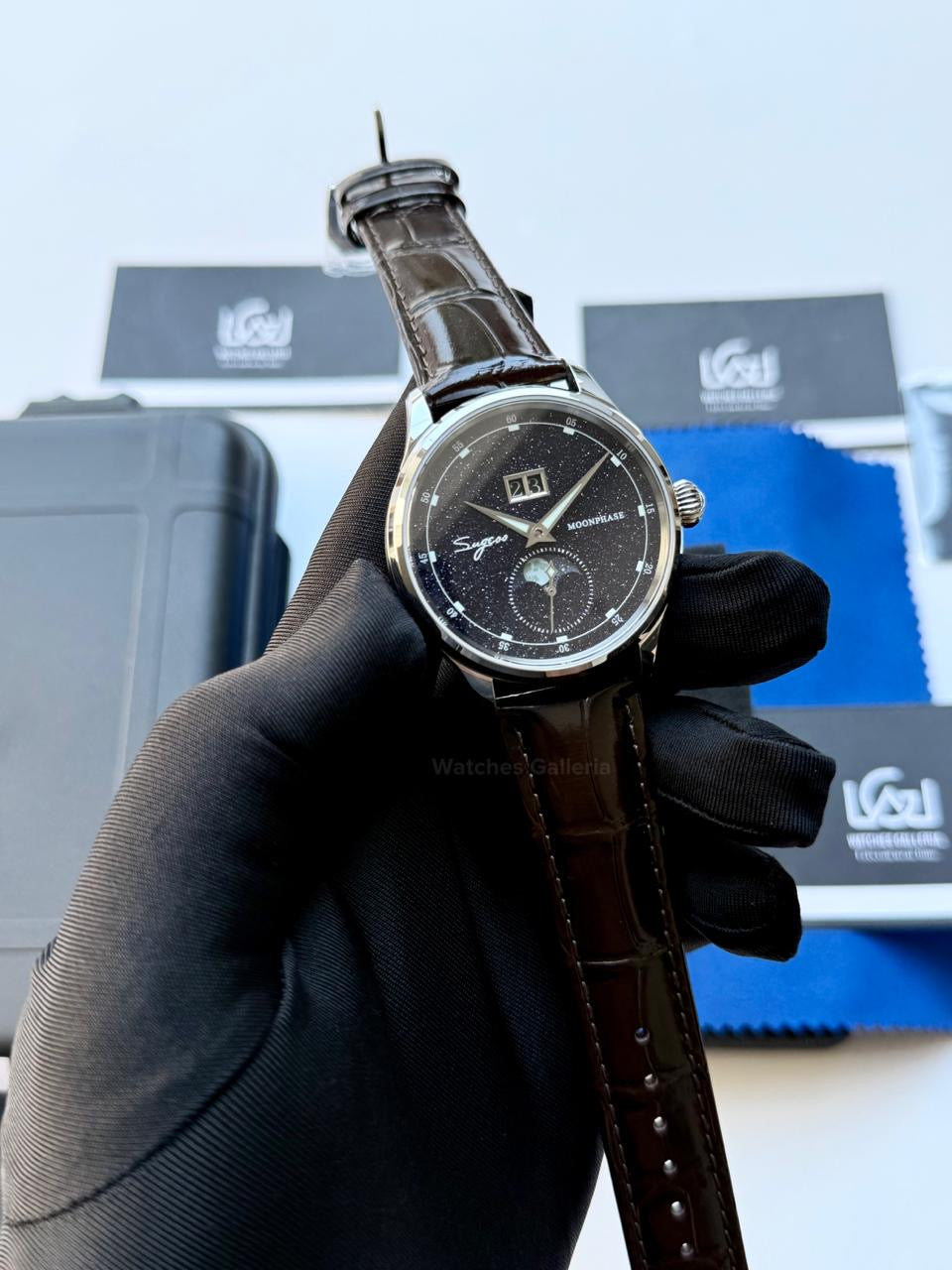 Sugess S401B Brown Leather Moonphase Watch in Pakistan – Luxury Men’s Automatic Mechanical Watch with Starry Sky Dial
