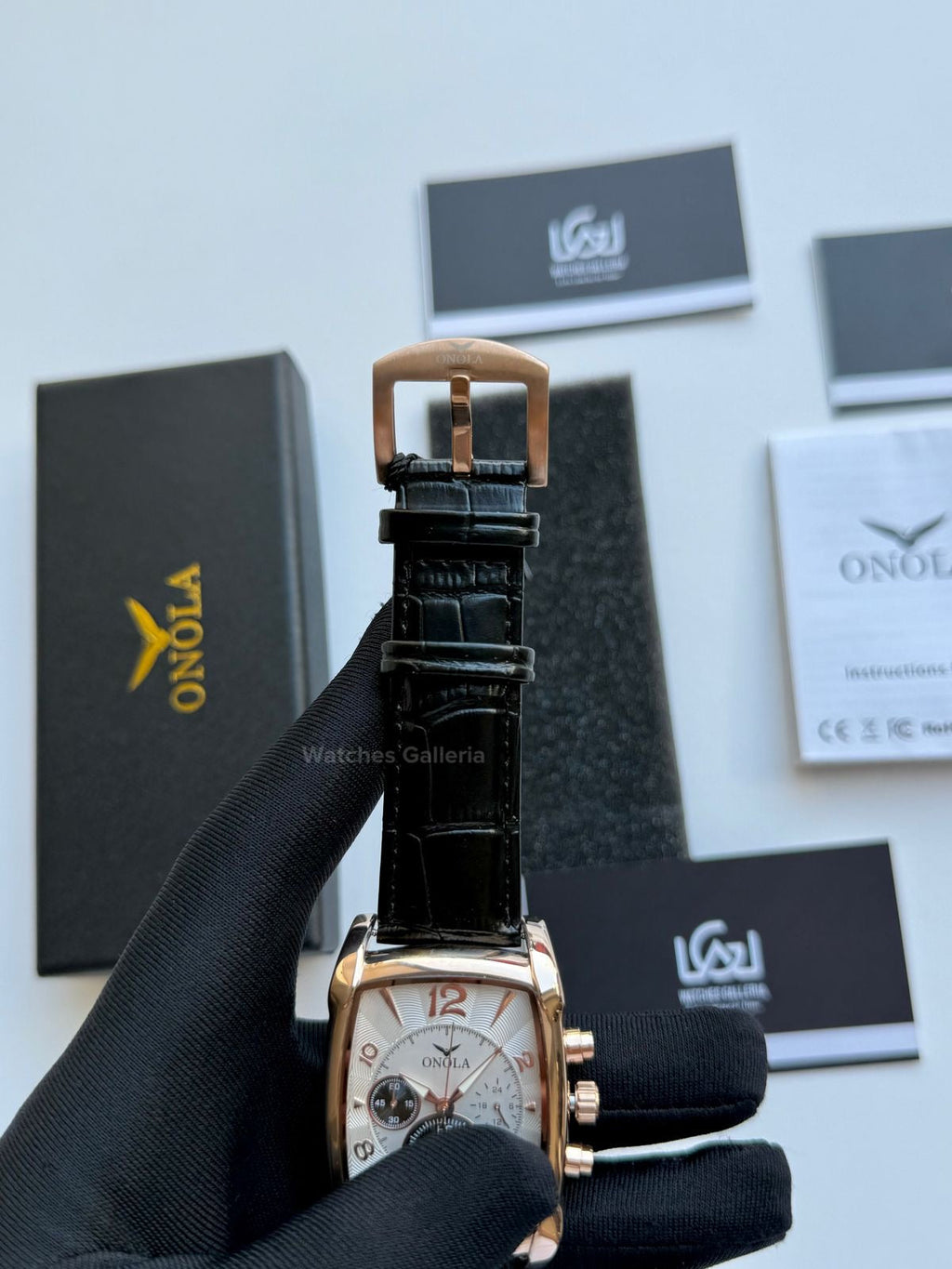 Onola Square Chronograph Quartz (Black Rose Gold) ON6818 Watches Galleria