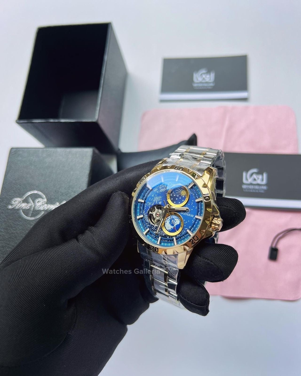 Glenaw Automatic Open Heart & Earth Rotating (Silver/Gold) GL8950 Watches Galleria