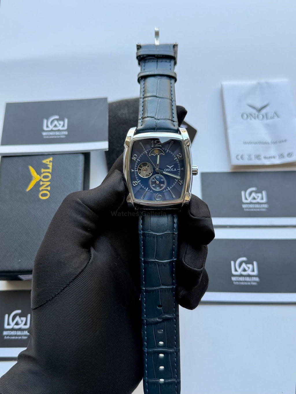 Onola 6848 Square Moonphase Open heart Automatic (Blue) Onola Watch in Pakistan