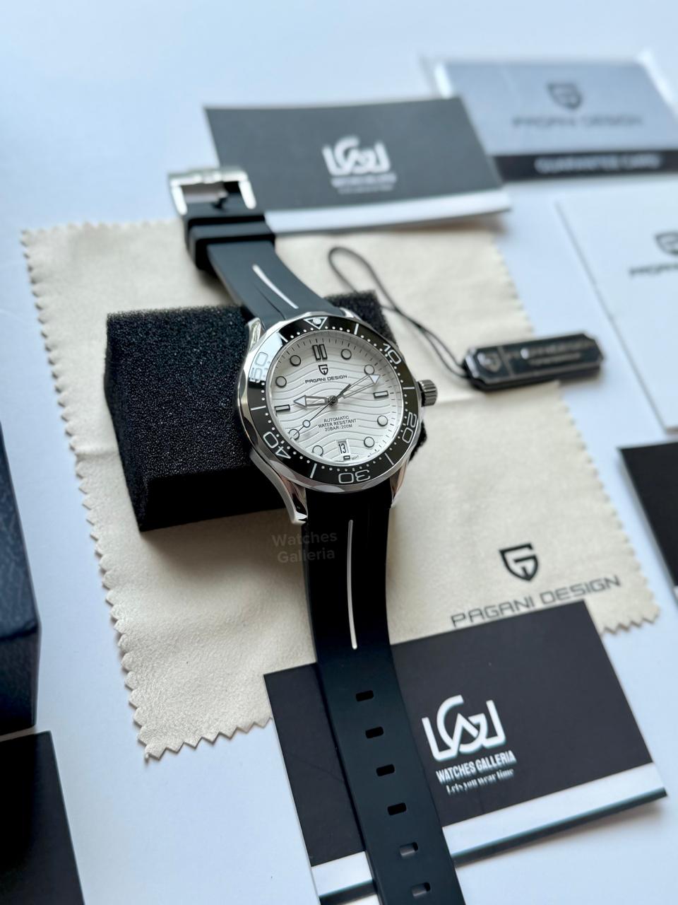 Pagani Design PD1685 Silicon Seamaster Diver White Automatic Watch – 200M Sapphire Crystal NH35A/Miyota Luxury Dive Watch in Pakistan | Watches Galleria