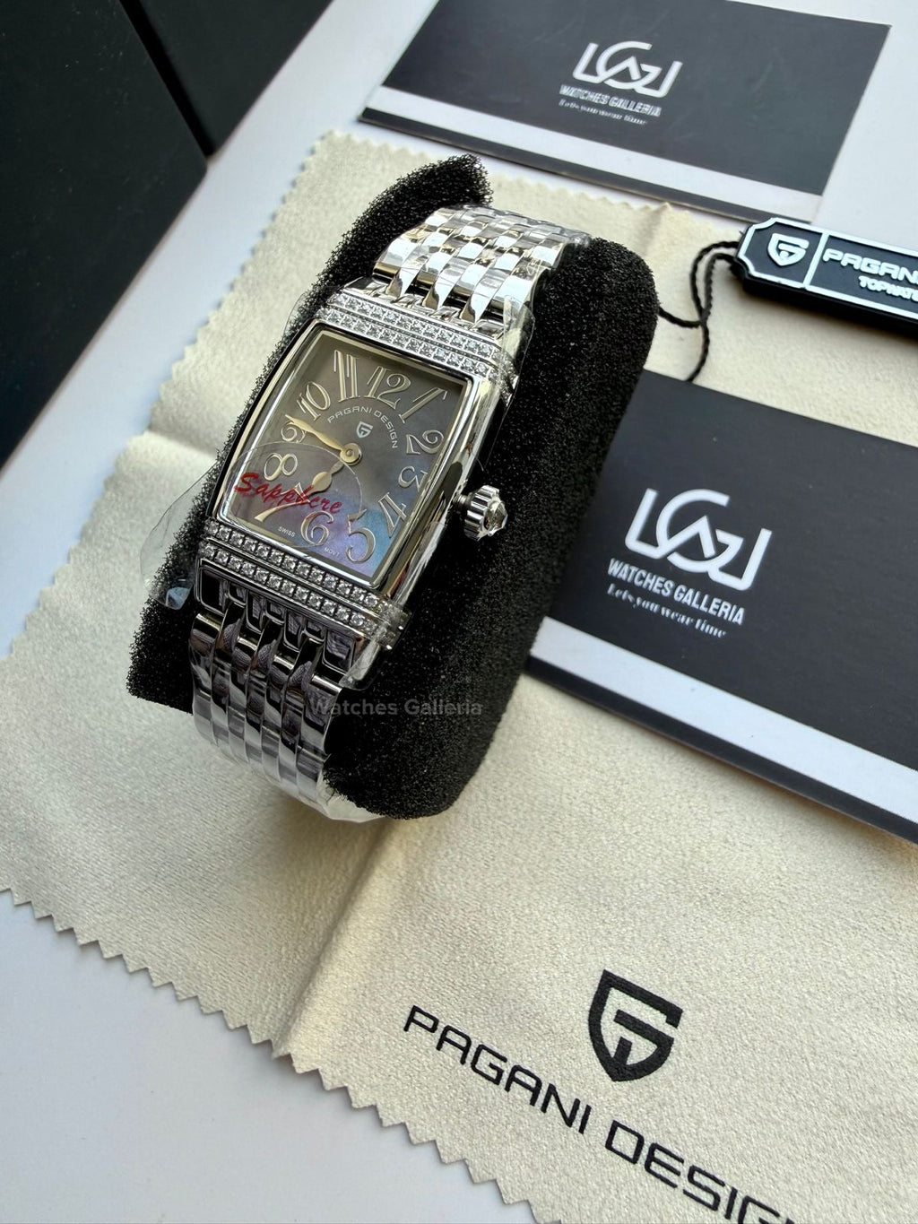 Pagani Design PD1737 Square Ladies Watch Silver Blue 22mm - Swiss Ronda 762 Quartz | Sapphire Glass | Elegant Stone Dial