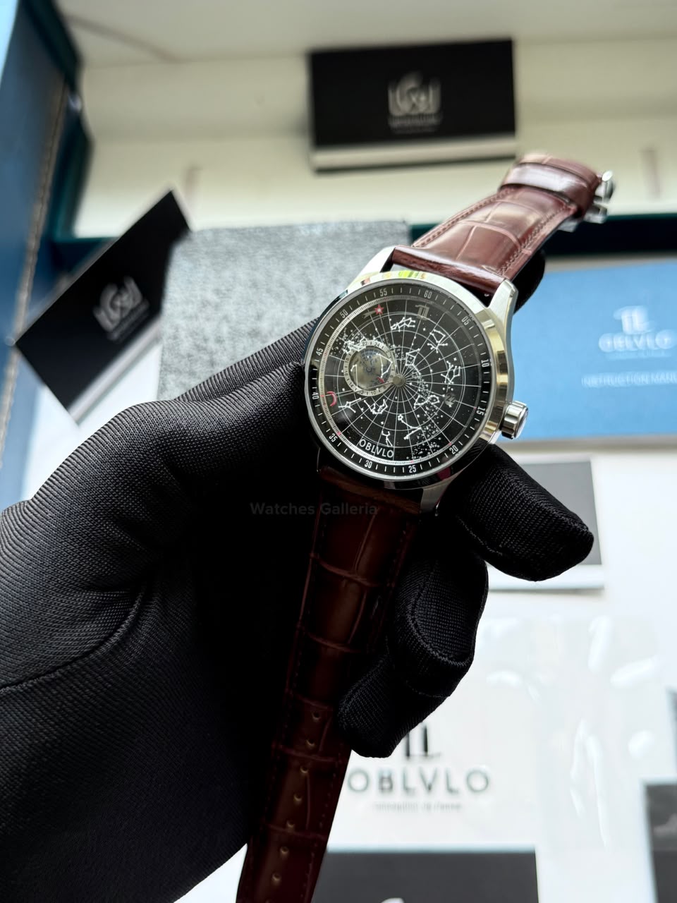 OBLVLO GC (Brown Silver Black) Grand Complications Celestial Automatic Watch Brown & Black Dial with Rose Gold Details, Moving Constellation & Earth Display – OBLVLOGC | Oblvlo