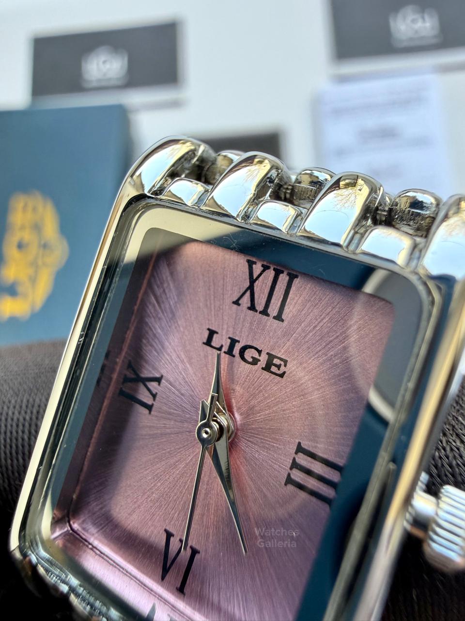 Lige 89156 Tank Women Watch Quartz (Silver/Pink) Lige Women Watch