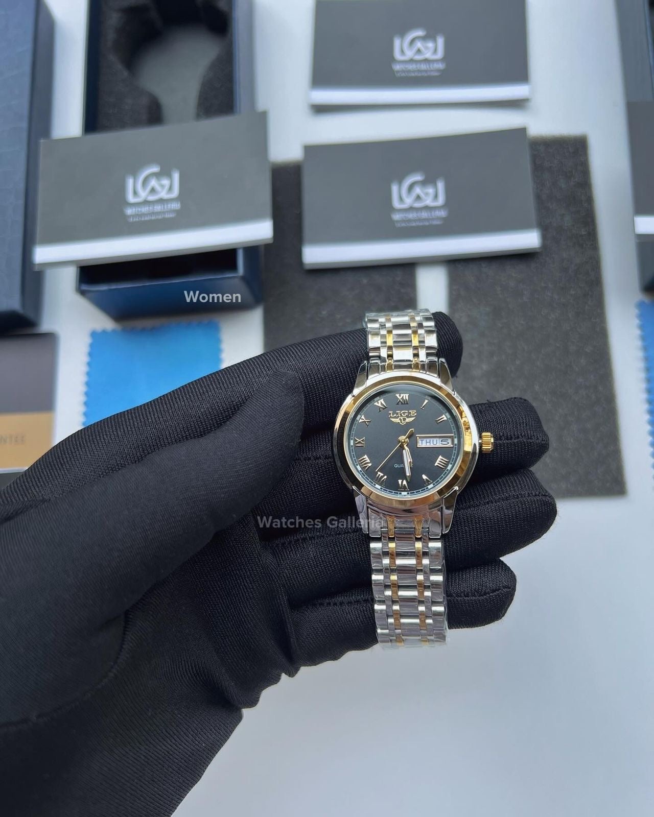 Lige Date Day Couple Watch (Gold/Black) Lige9846 Lige10007L