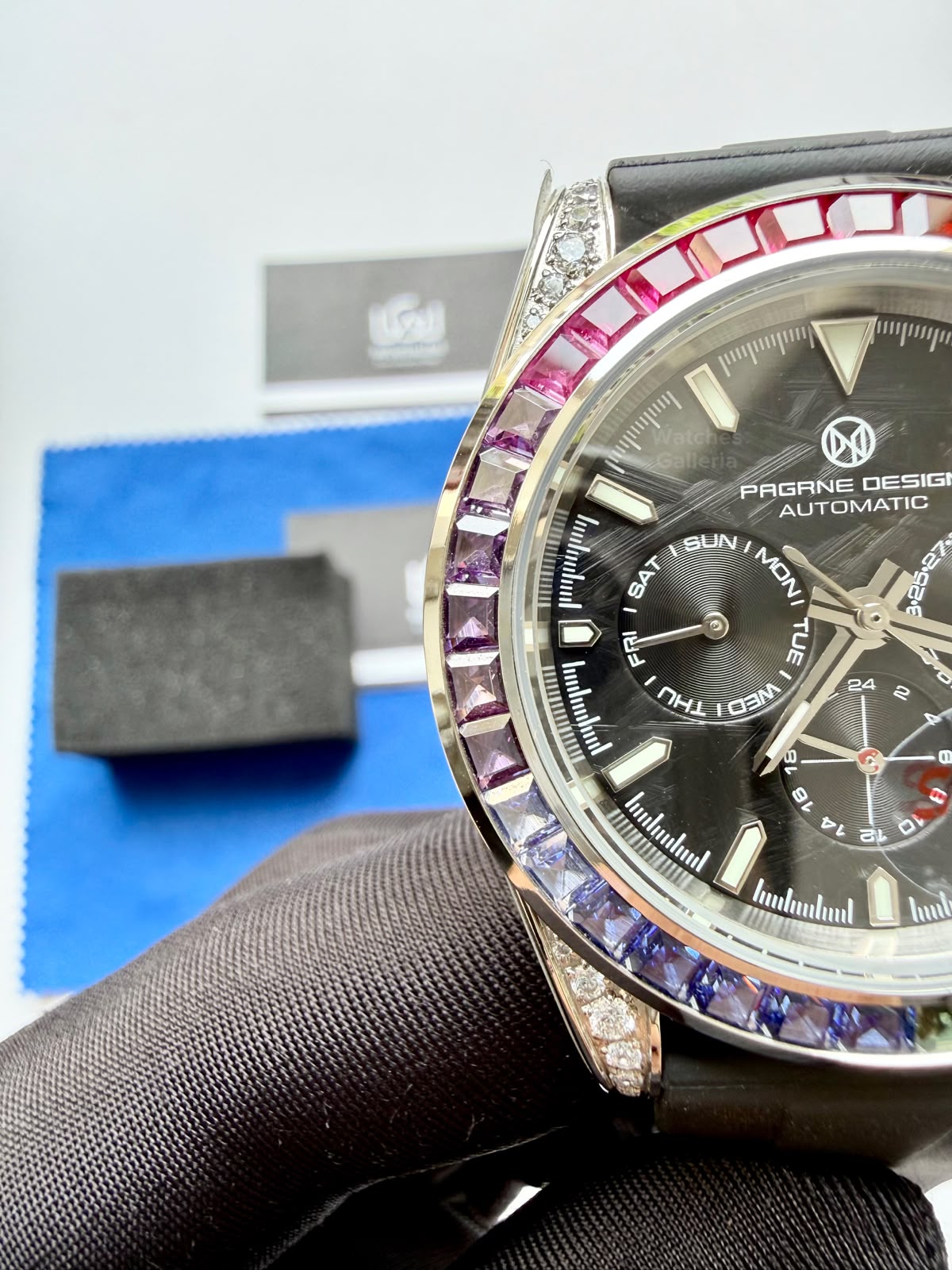 Pagani Design PG1666 Daytona Rainbow Limited Edition Black Automatic Chronograph Watch | 40mm Sapphire Crystal | HZ2196G Movement | 100M Water Resistant