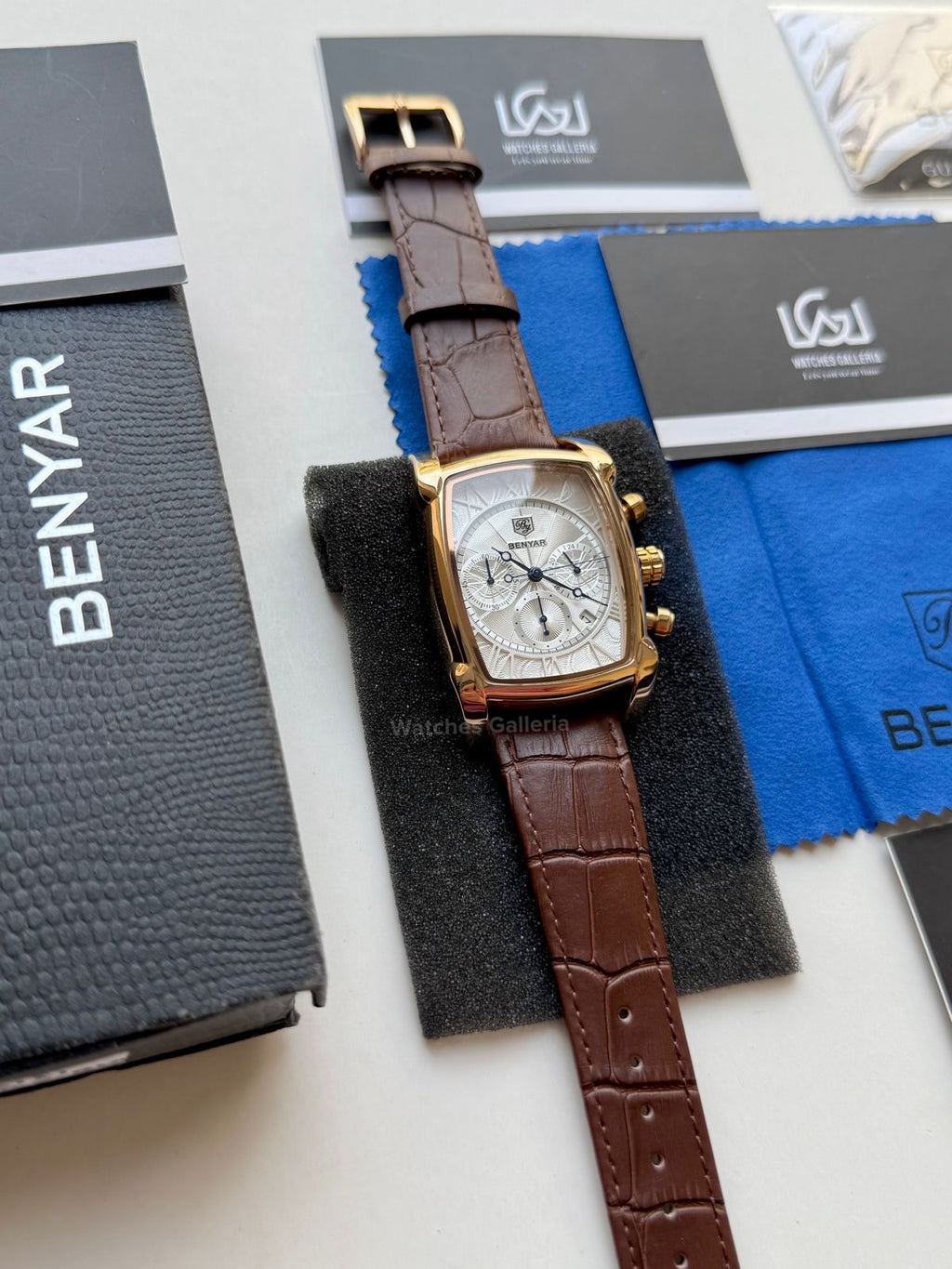 Benyar BY5113 Square Chronograph (Brown/White Rose Gold) Benyar Watch Pakistan