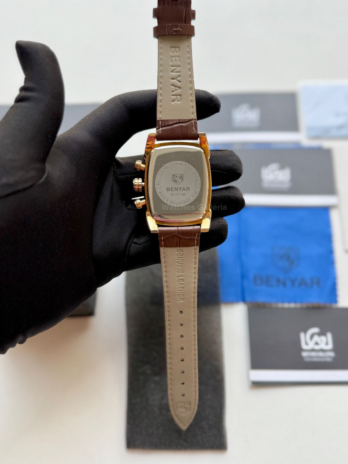 Benyar BY5113 Square Chronograph (Brown/White Rose Gold) Benyar Watch Pakistan