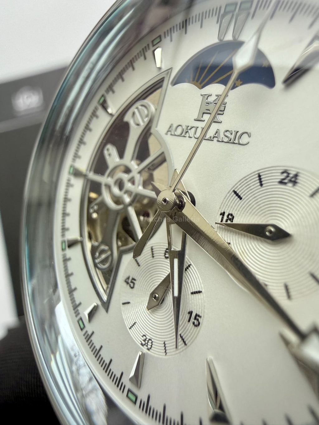 Aokulasic AOKU032 Moonphase Flywheel Automatic Watch 40mm Brown Silver | 21 Jewels Mechanical Watch