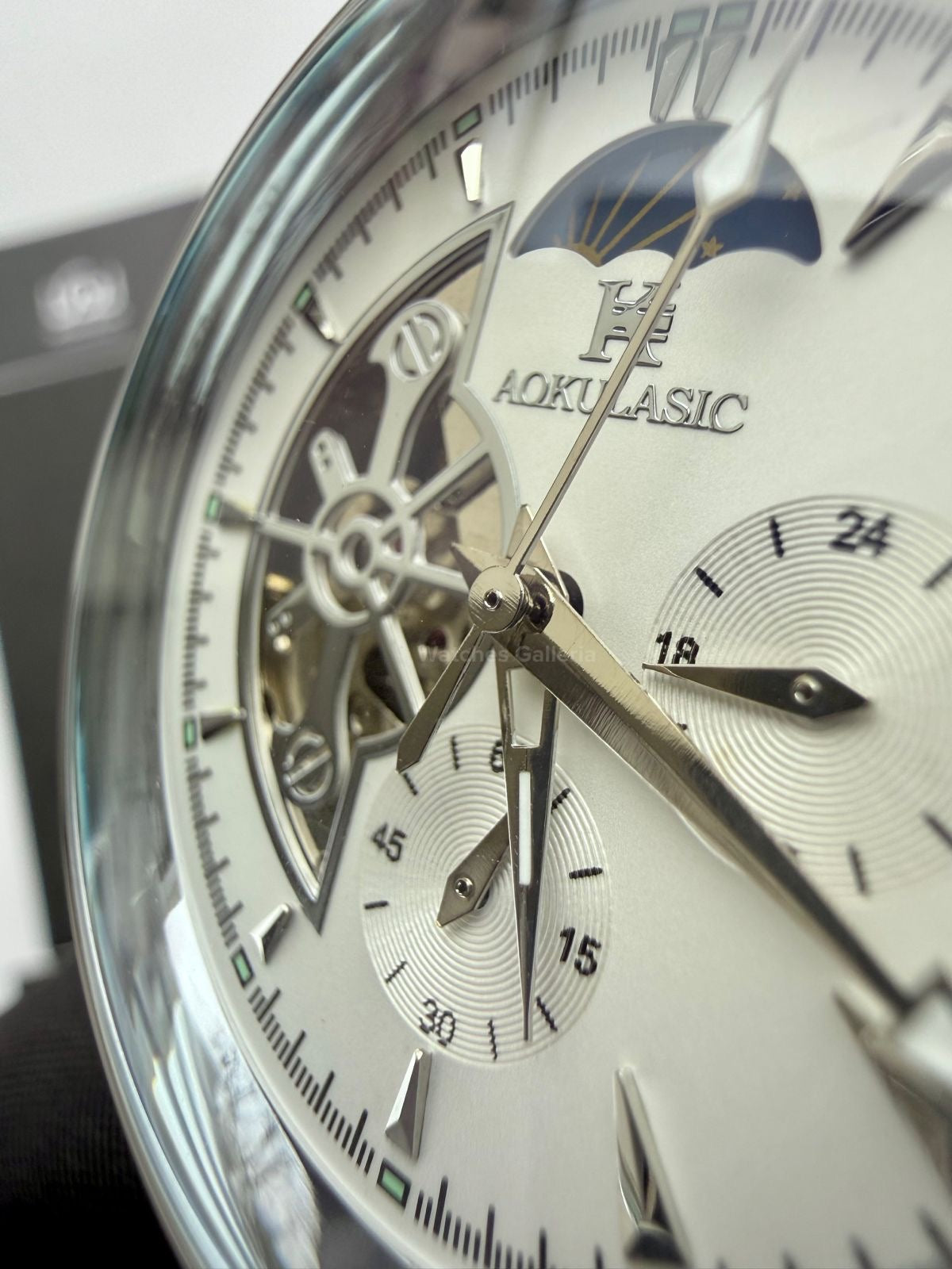 Aokulasic AOKU032 Moonphase Flywheel Automatic Watch 40mm Brown Silver | 21 Jewels Mechanical Watch