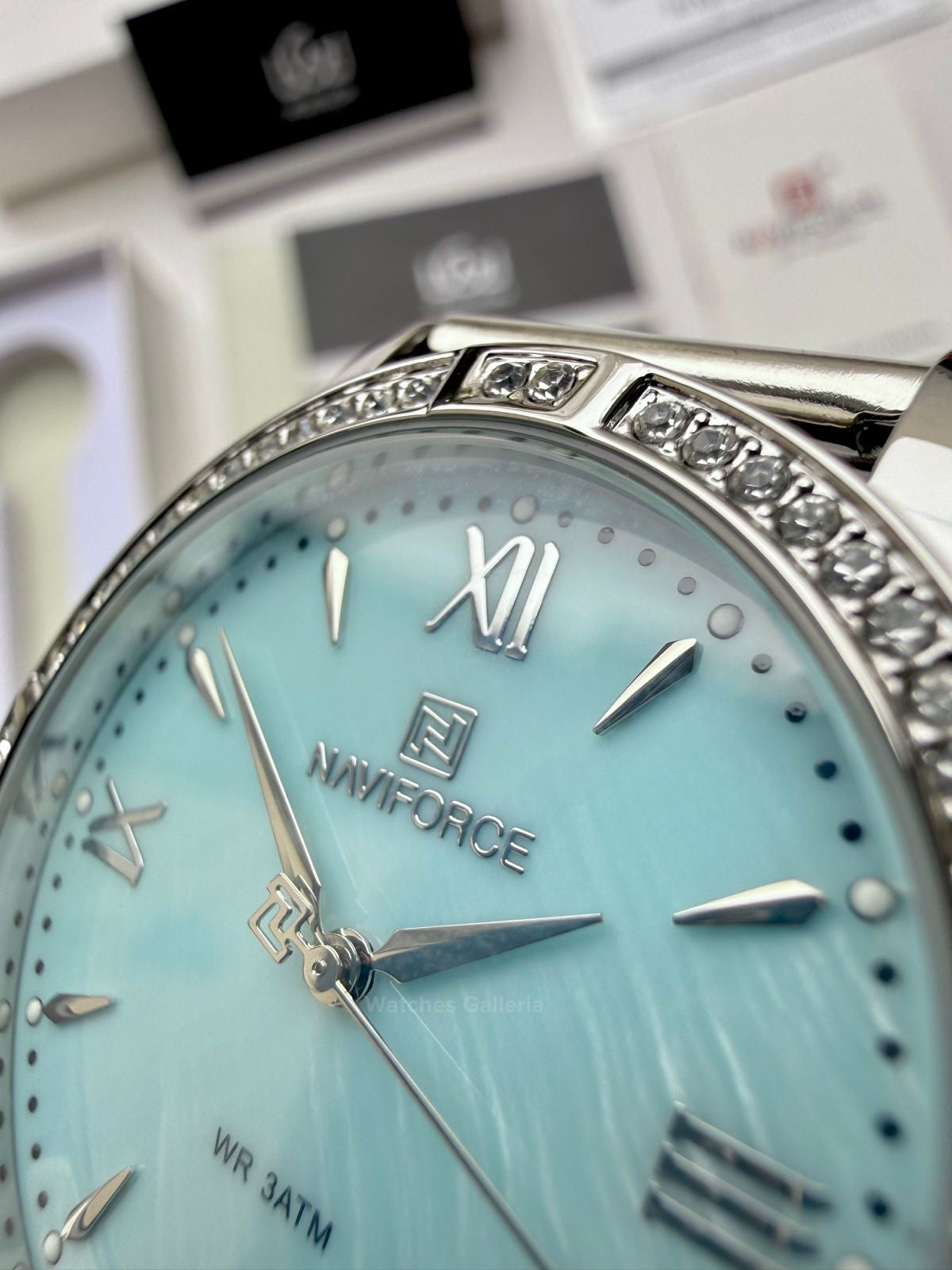 Naviforce NF5028 Ice Blue Classic Stones Quartz Watch (Unisex) Naviforce Watch Pakistan