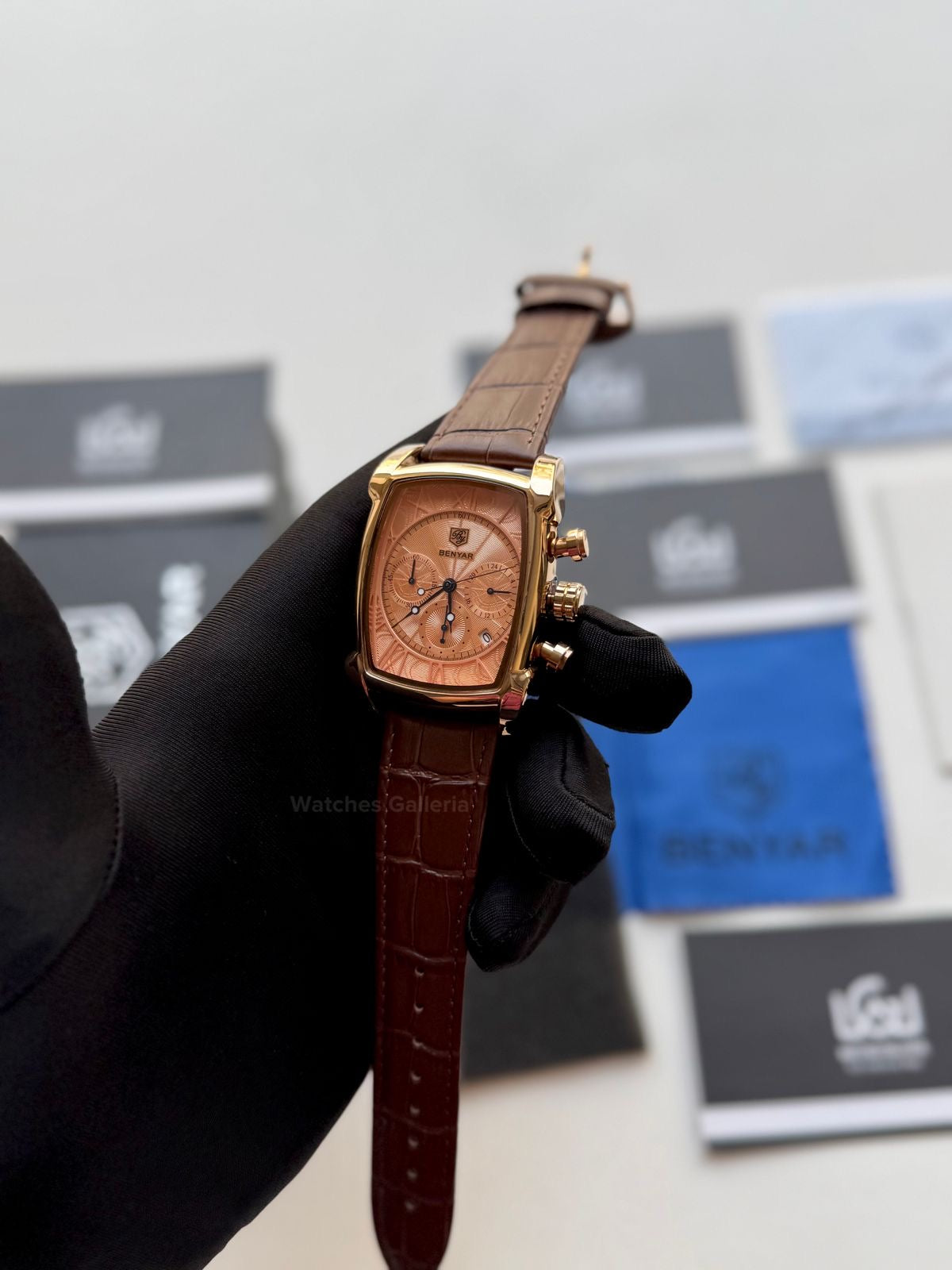 Benyar BY5113 Square Chronograph (Brown/Rose Gold) Benyar Watch Pakistan