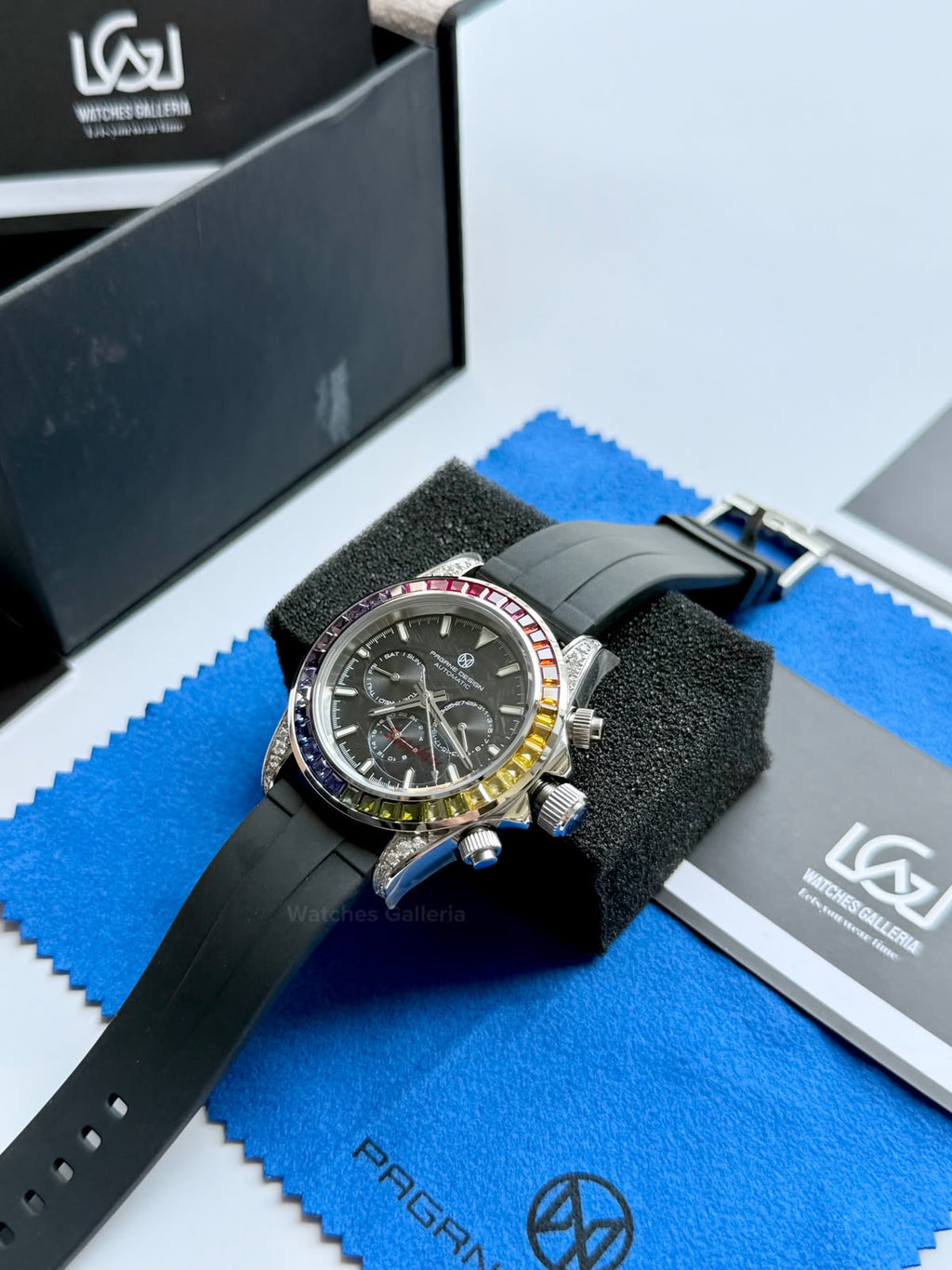 Pagani Design PG1666 Daytona Rainbow Limited Edition Black Automatic Chronograph Watch | 40mm Sapphire Crystal | HZ2196G Movement | 100M Water Resistant