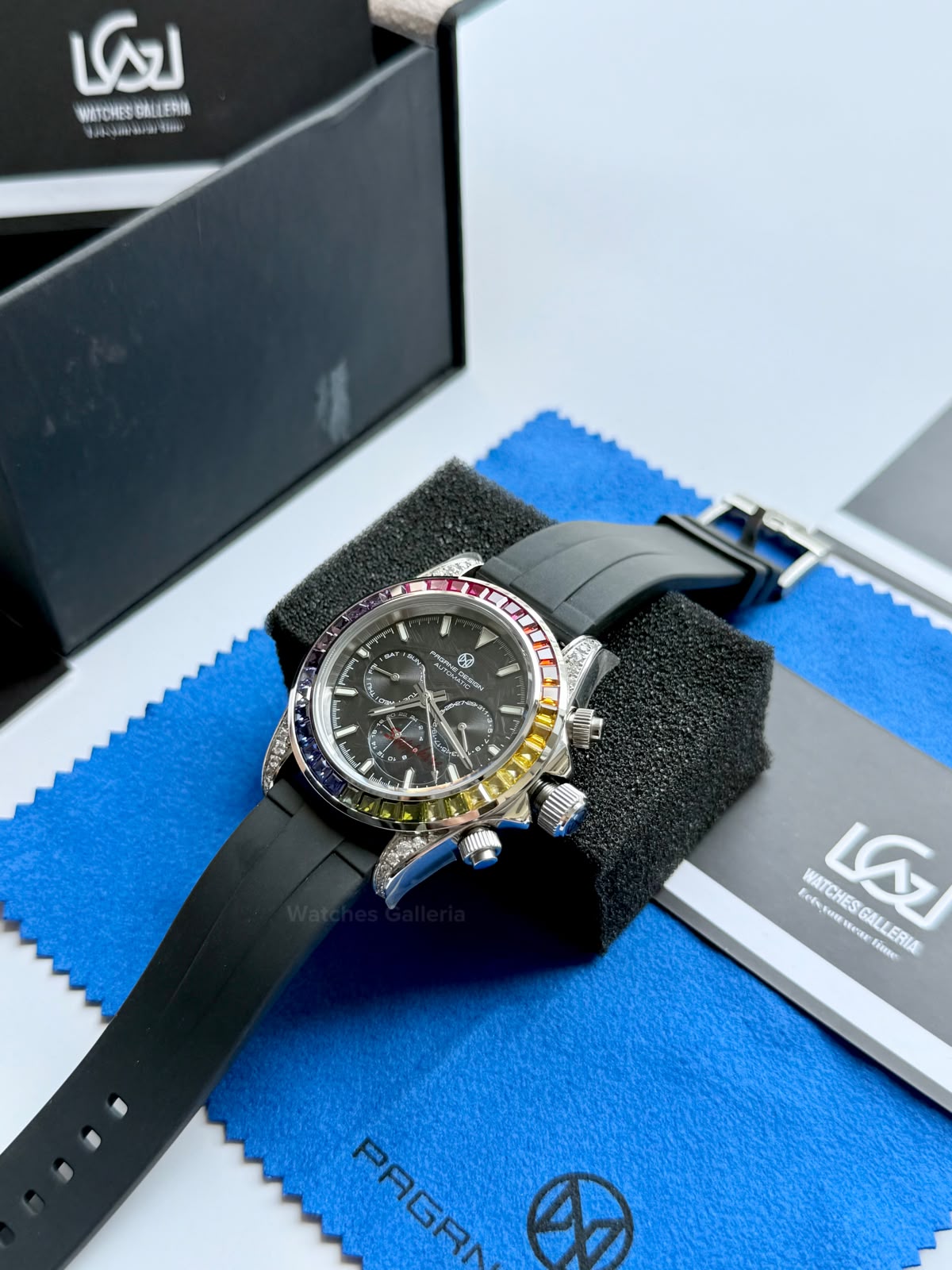Pagani Design PG1666 Daytona Rainbow Limited Edition Black Automatic Chronograph Watch | 40mm Sapphire Crystal | HZ2196G Movement | 100M Water Resistant