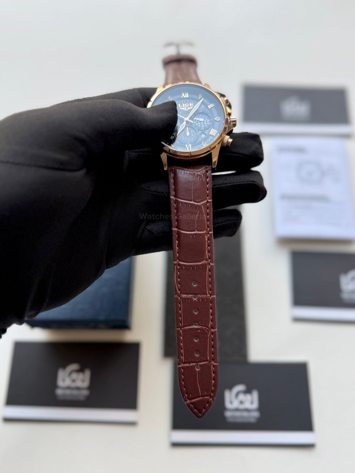 Lige Watch LG89107 Moonphase Chronograph (Brown/Black/Gold) Lige Watch in Pakistan