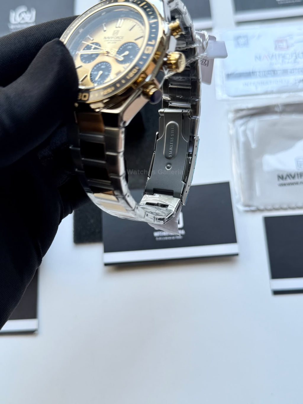 Naviforce NF8049 Watch Pakistan | Naviforce Men Watch | Naviforce Chain Watch | Silver Gold Chronograph Watch