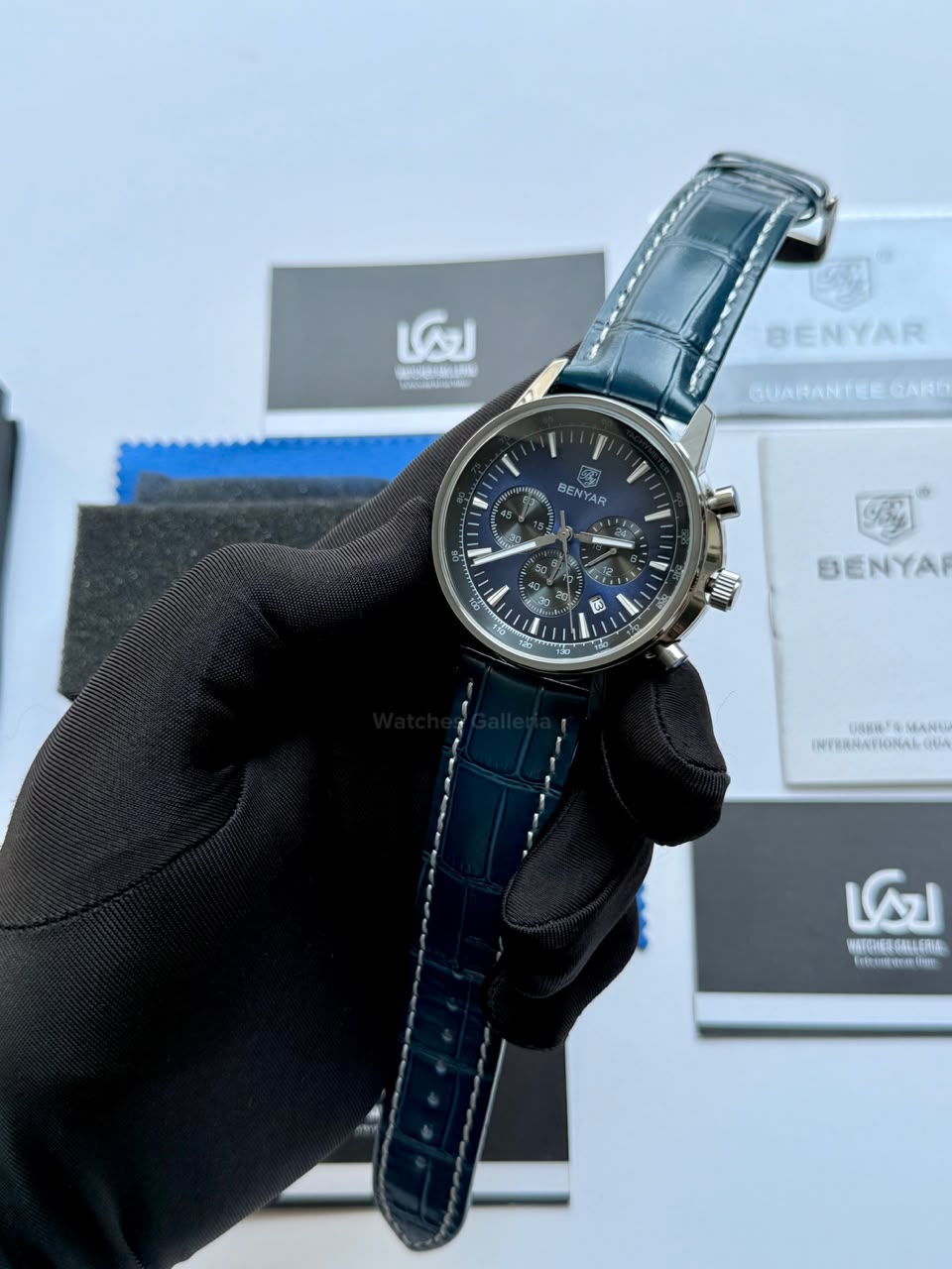 Benyar BY5213 Blue Men’s Luxury Quartz Leather Strap Watch – Waterproof Stainless Steel Analog Wrist Watch with Luminous Hands | Original Benyar Pakistan | Watches Galleria