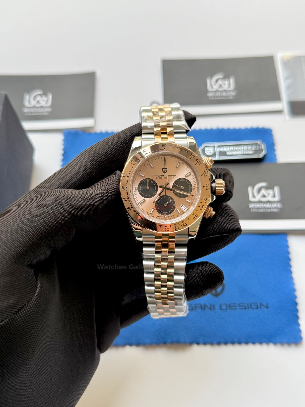 Pagani Design PD1644 Daytona Rose Gold Two Tone Jubilee Limited Edition Men’s Chronograph Watch – Seiko VK63 Japan Quartz | Sapphire Crystal | Ceramic Bezel | 100M Water Resistant