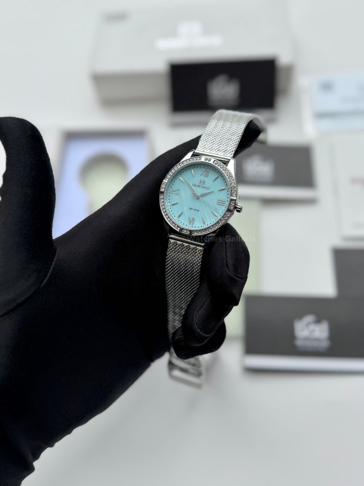 Naviforce NF5028 Ice Blue Classic Stones Quartz Watch (Unisex) Naviforce Watch Pakistan